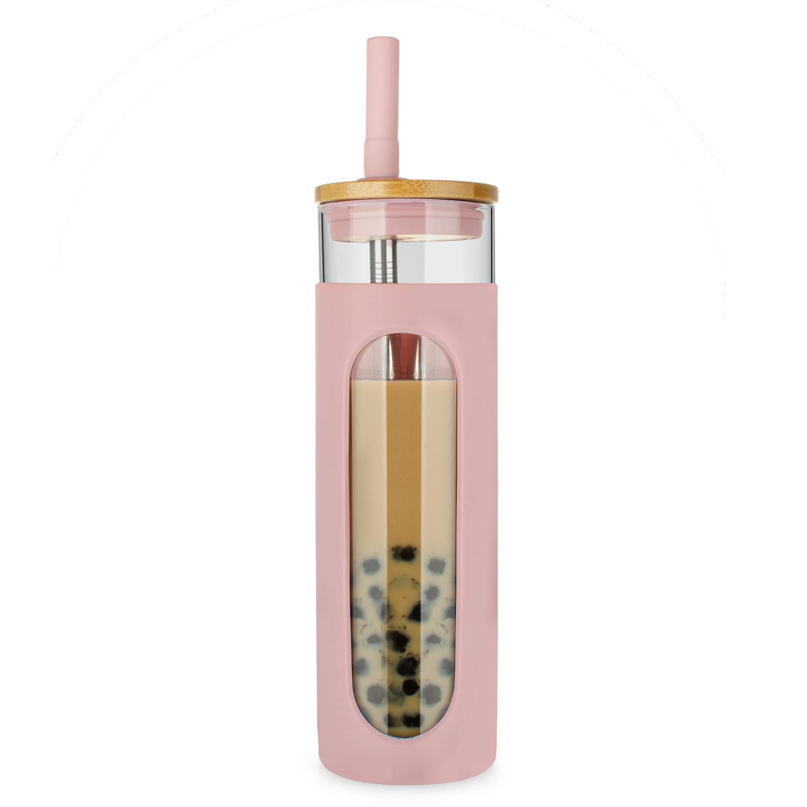 26oz Glass Tumbler with Bamboo Lid & Straw - Spill Proof BPA Free Glass Cup for Boba, Iced Coffee, Smoothie - Dishwasher Safe with Silicone Sleeve - Perfect for Office, Gym, Travel & Outdoor Activities