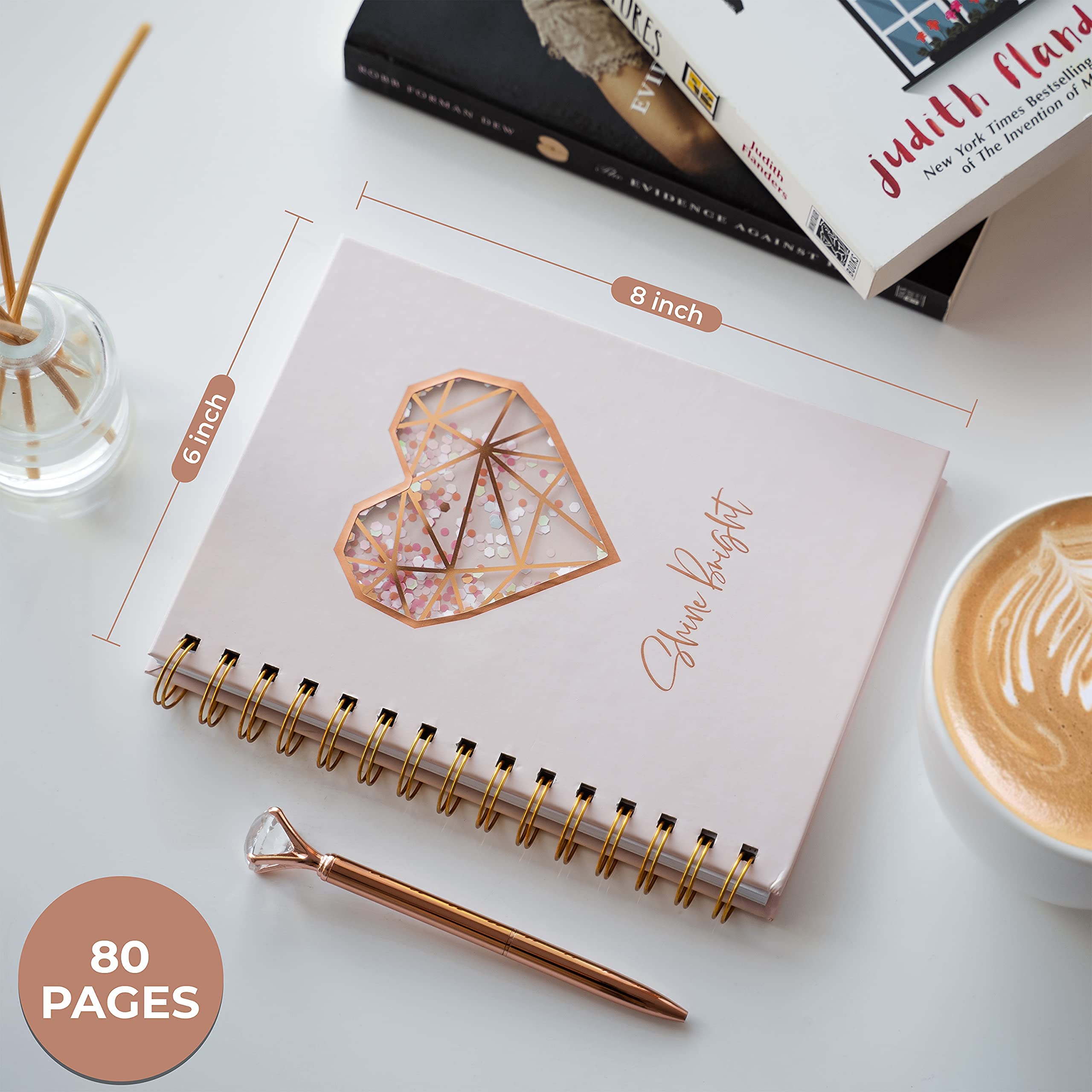 Pink Hardcover Notebook Journal Set with Diamond Pen - Cute Spiral Notebook for Women & Teens, Dream Diary, Office Supplies - 80 Ruled Pages in Decorative Gift Box - Perfect for School, Work, Journaling & Gift Giving