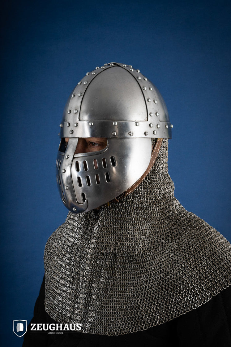 Norman Faceplate Spangenhelm 1.6mm Polished Steel Medieval Helmet - Perfect for LARP, Reenactments & Historical Costumes