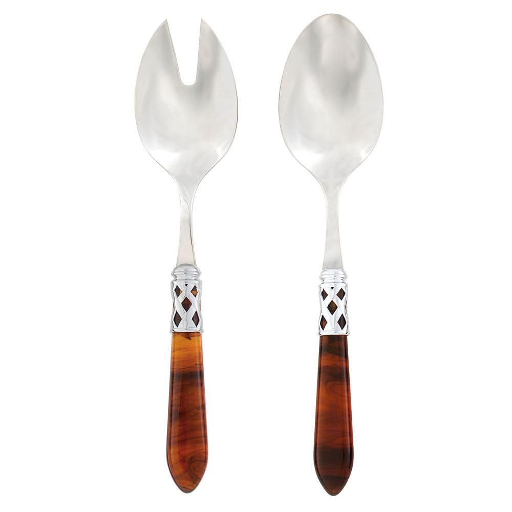 Vietri Aladdin Brilliant Tortoiseshell Salad Server Set - 18/10 Stainless Steel Salad Tongs & Serving Utensils - Perfect for Dinner Parties, Buffets & Holiday Gatherings