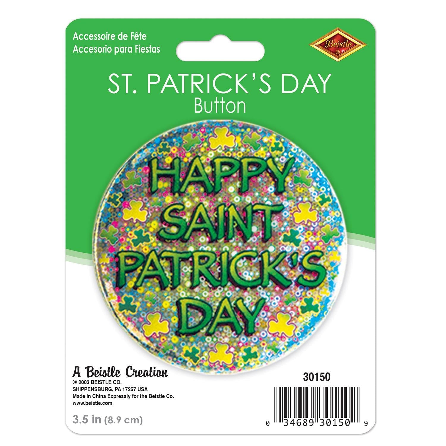 12 Pack Beistle Happy St Patrick's Day Buttons - Shamrock Party Favors for St. Patrick's Day Decorations, Irish Themed Events & Festive Celebrations
