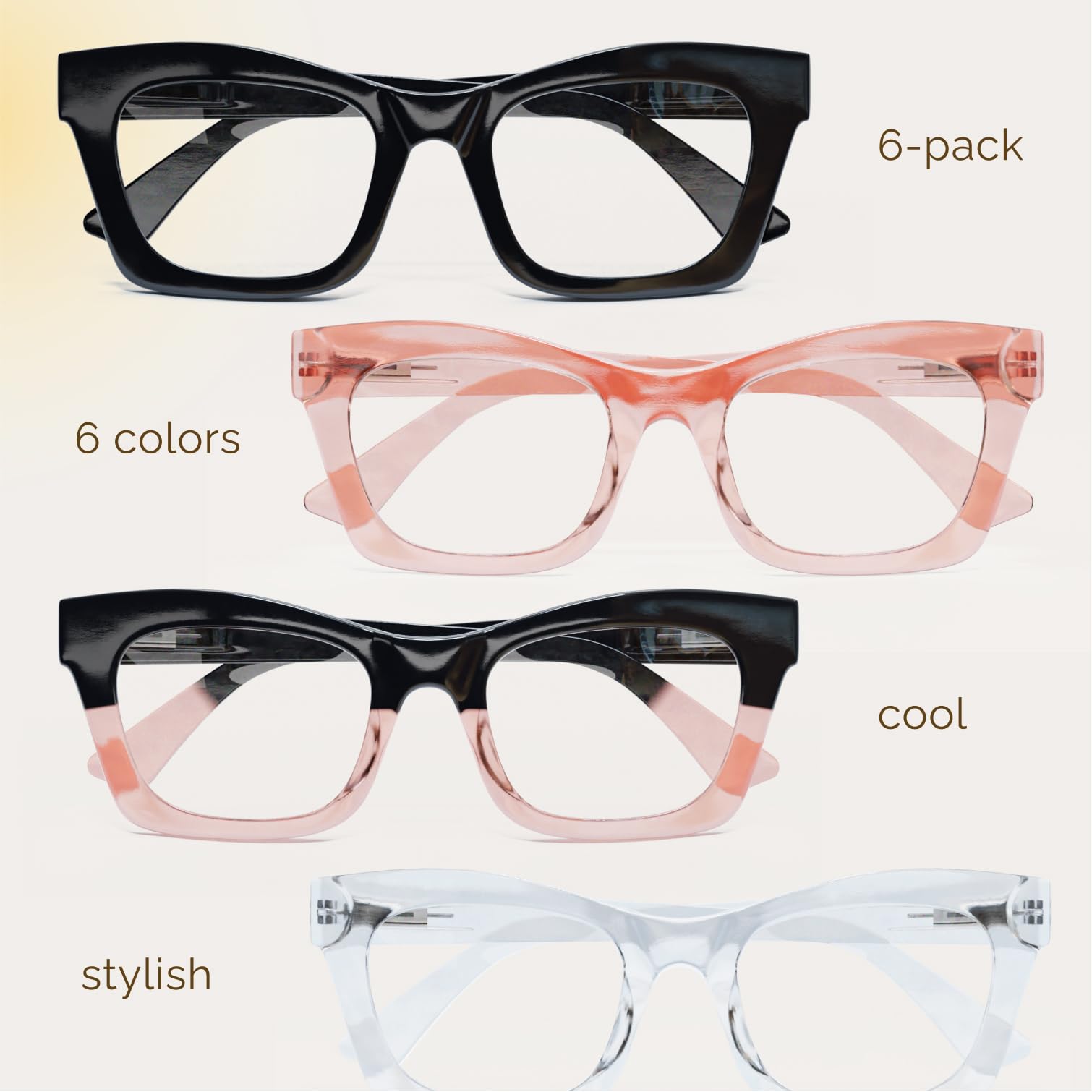 CCVOO 6 Pack Women's Reading Glasses with Blue Light Blocking - Fashion Eyeglasses for Computer Use, Reading & Screen Time (Perfect for Office, Studying & Digital Eye Strain Relief)