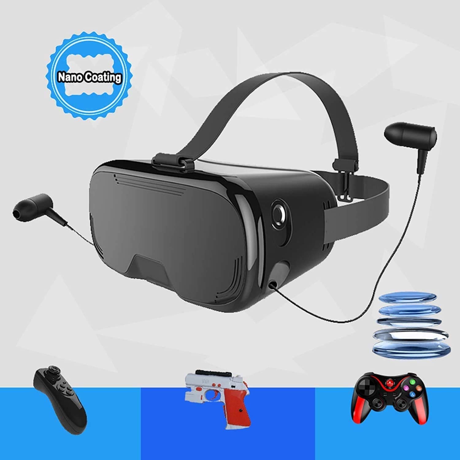 Anti-Blue Light VR Headset with Bluetooth Controller & Gamepad - 3D Virtual Reality Glasses for 4.5-6.7 Inch Screens | Perfect for Gaming, Movies & Immersive Experiences