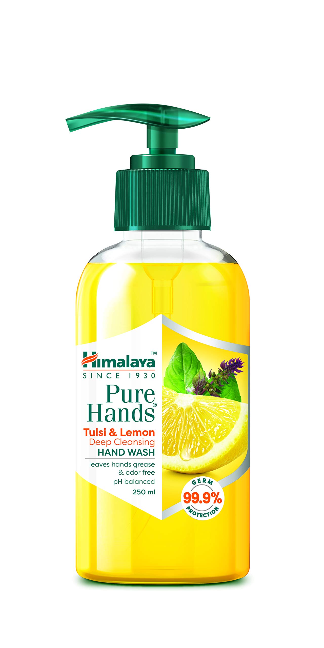 Himalaya Pure Hands Deep Cleansing Tulsi & Lemon Hand Wash Pump 250ml - Refreshing Antibacterial Soap for Kitchen, Bathroom & Office Use