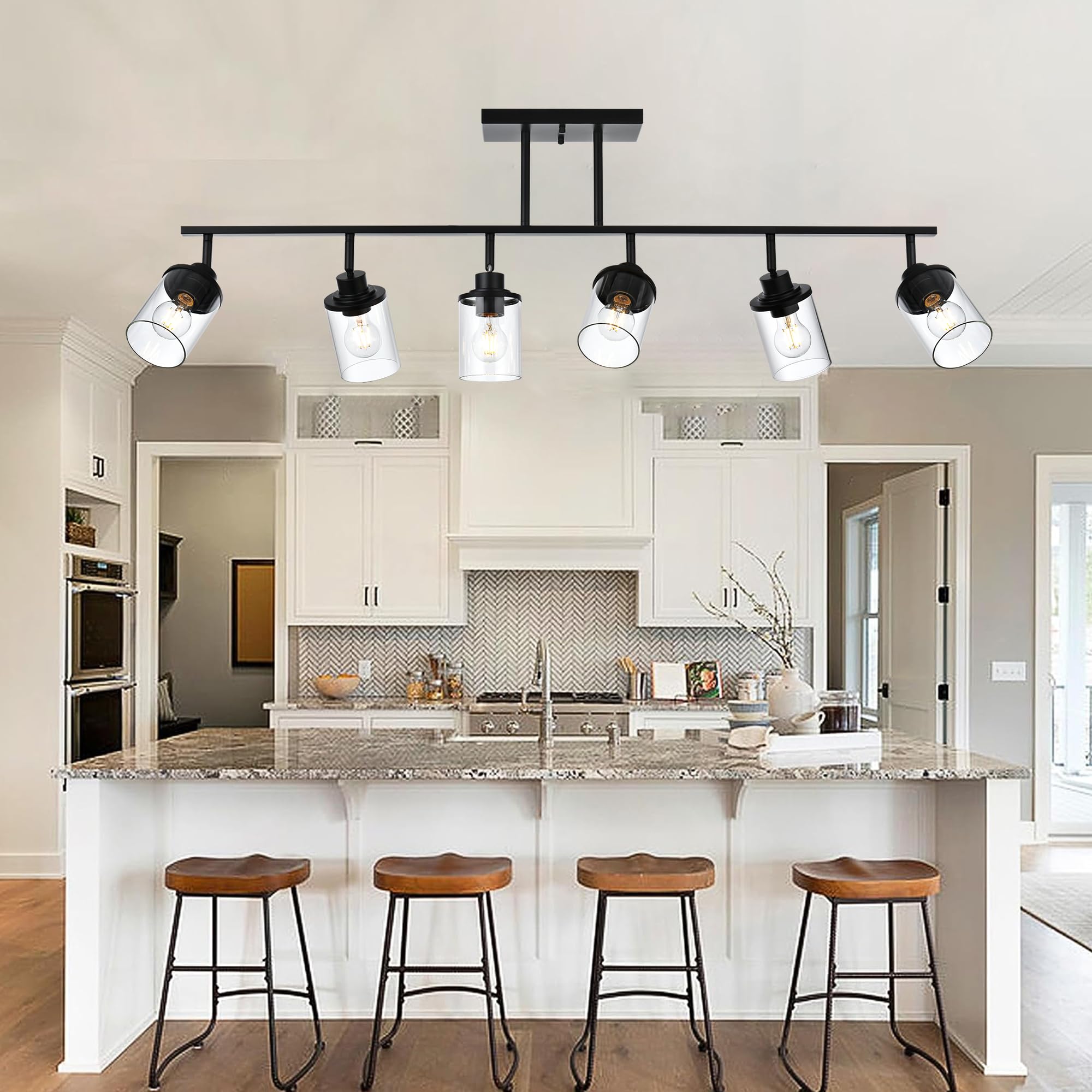 6-Light Black Industrial Track Lighting Kit with Rotatable Heads & Clear Glass Shades - Perfect for Bathroom Vanity, Kitchen Ceiling, and Over Mirror Lighting