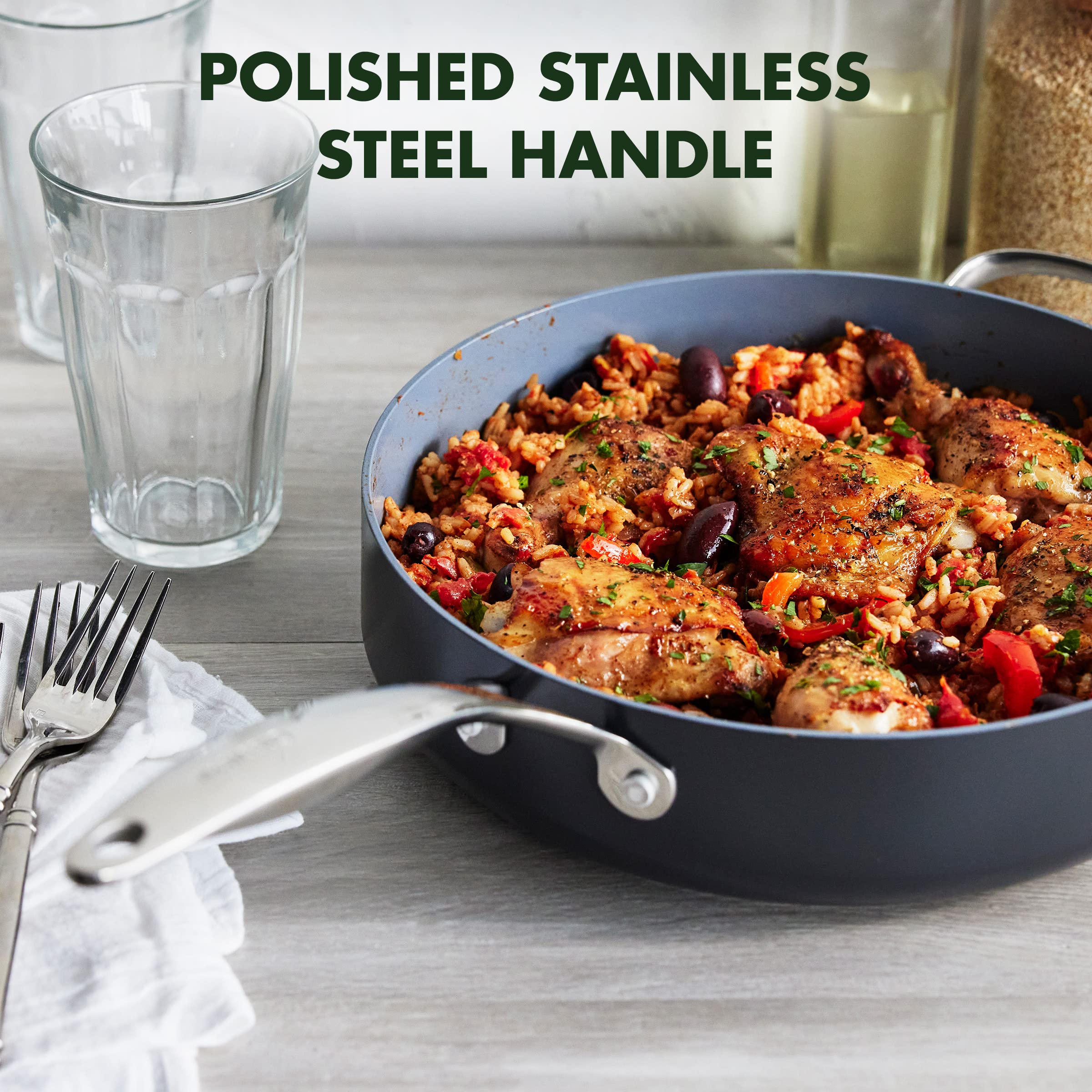GreenPan Valencia Pro Hard Anodized Healthy Ceramic Nonstick 4.5QT Saute Pan with Lid - PFAS-Free, Induction Compatible, Dishwasher & Oven Safe (Gray) - Perfect for Sautéing, Frying & Everyday Cooking
