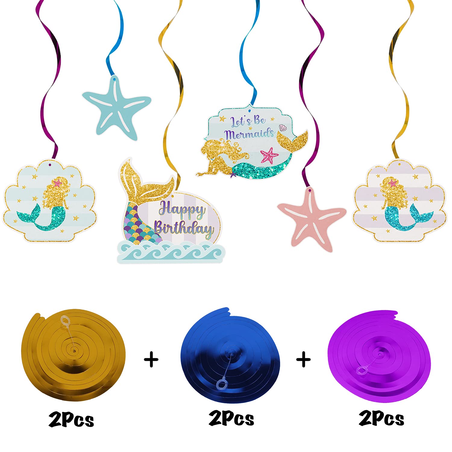 Mermaid Birthday Streamers - 12 Pcs Hanging Decor for Party Backdrop