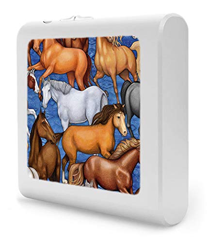 Dimmable LED Night Light with Auto On/Off Sensor - Adjustable Brightness & Warm White Light for Bathroom, Hallway, Nursery & Bedroom - Horse Design by Dan Morris - Perfect for Nighttime Safety & Comfort