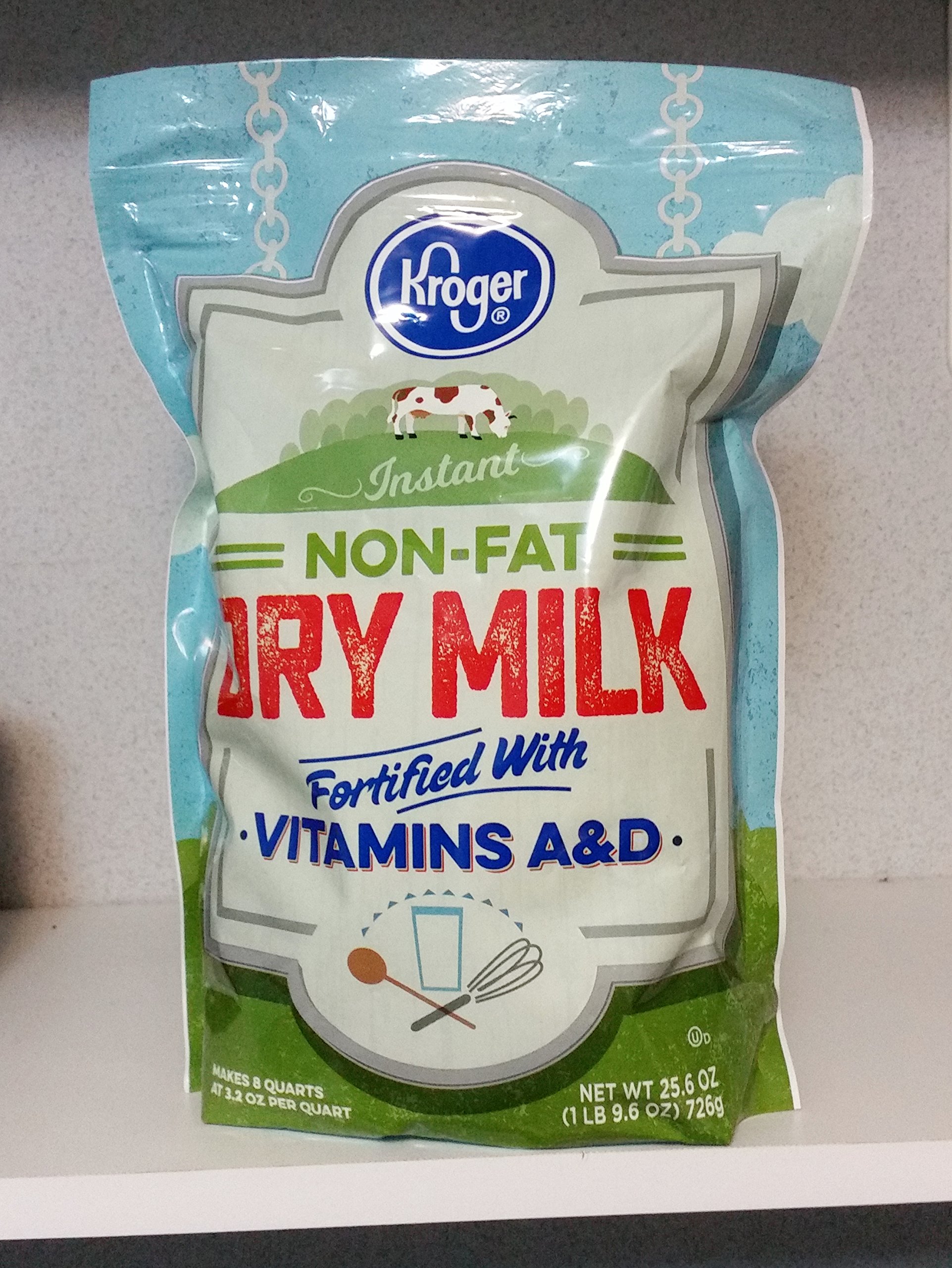 Kroger Instant Non-Fat Dry Milk Powder - 1lb 8oz Resealable Bag (Makes 8 Quarts) | Perfect for Baking, Cooking & Emergency Food Storage