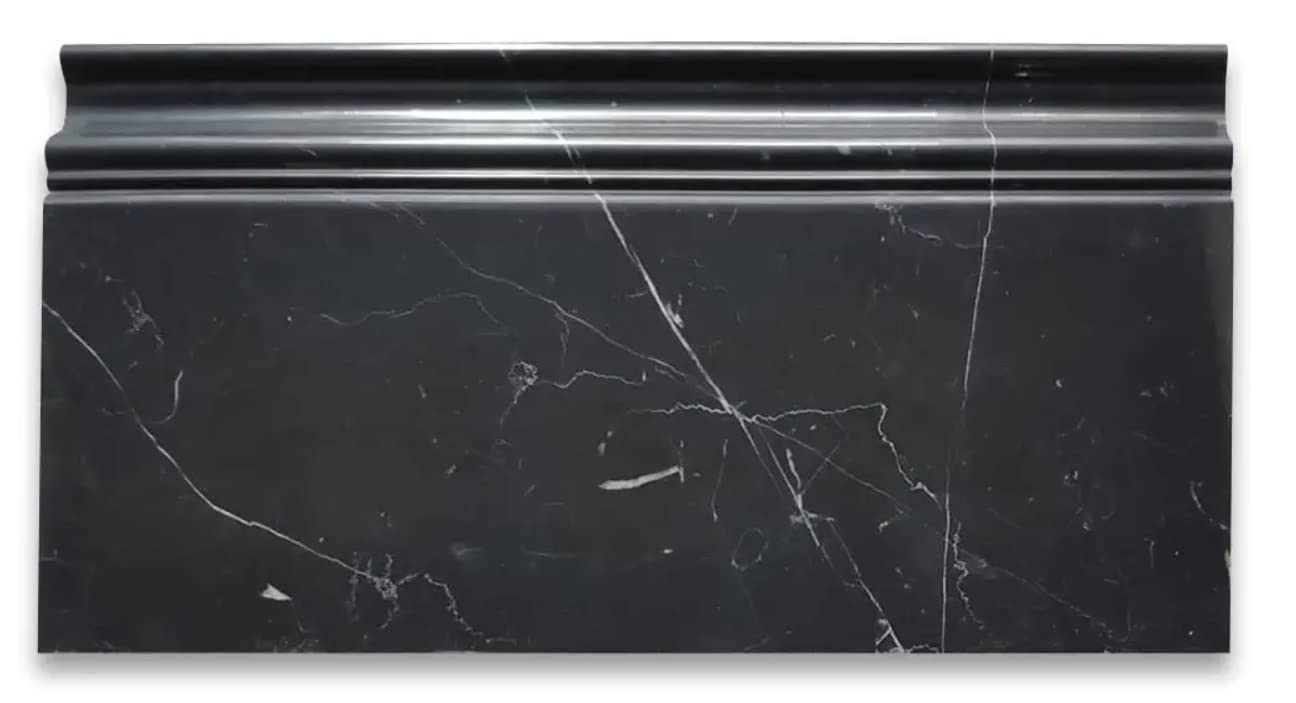 Black Marble Polished Baseboard Trim Liner Tile - 20 Pieces for Home & Office Decoration, Wall Protection, and DIY Projects