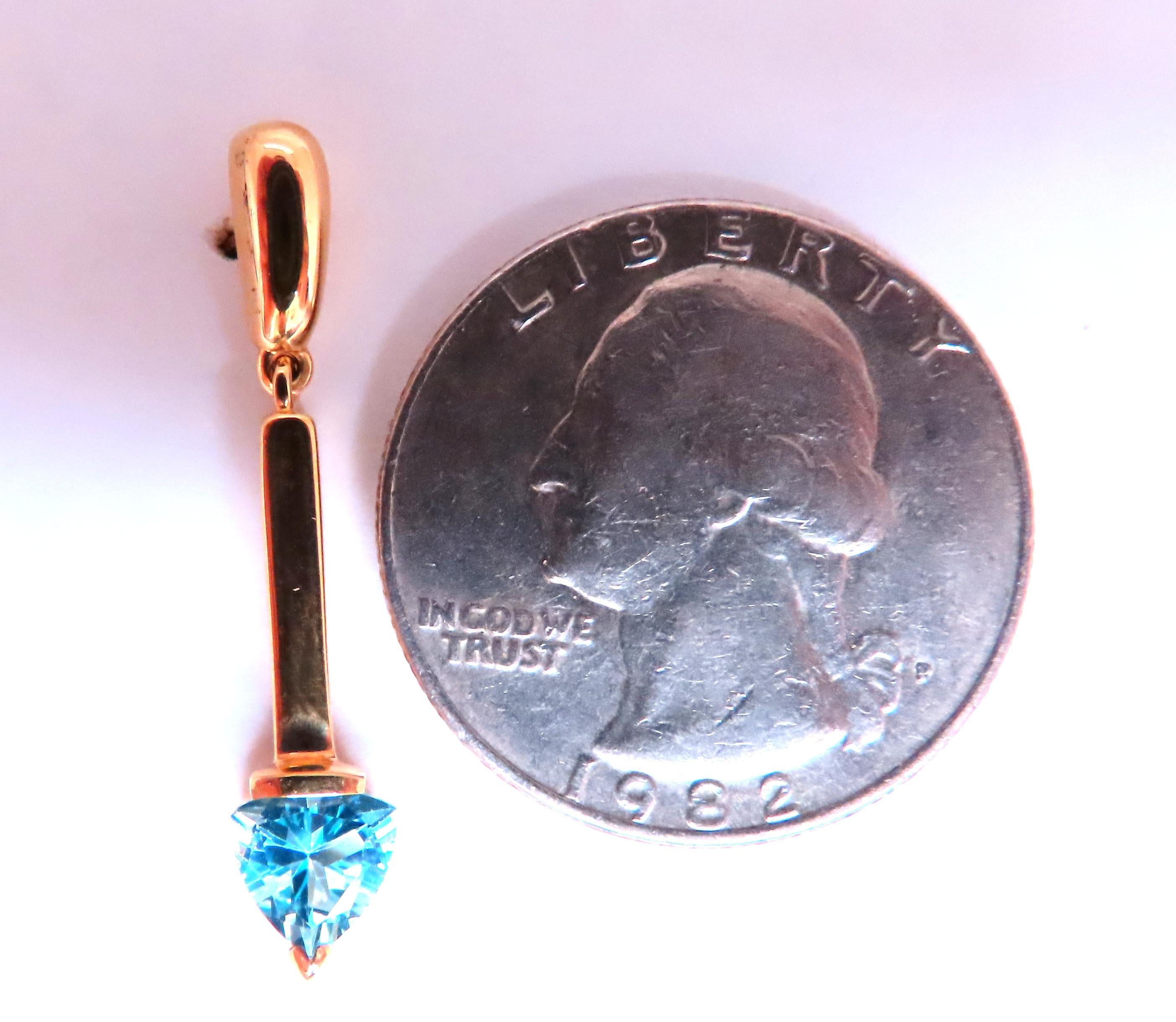 Natural Trilliant Swiss Blue Topaz Dangle Earrings in 14kt Gold - Elegant Jewelry for Women, Perfect for Weddings, Parties & Special Occasions
