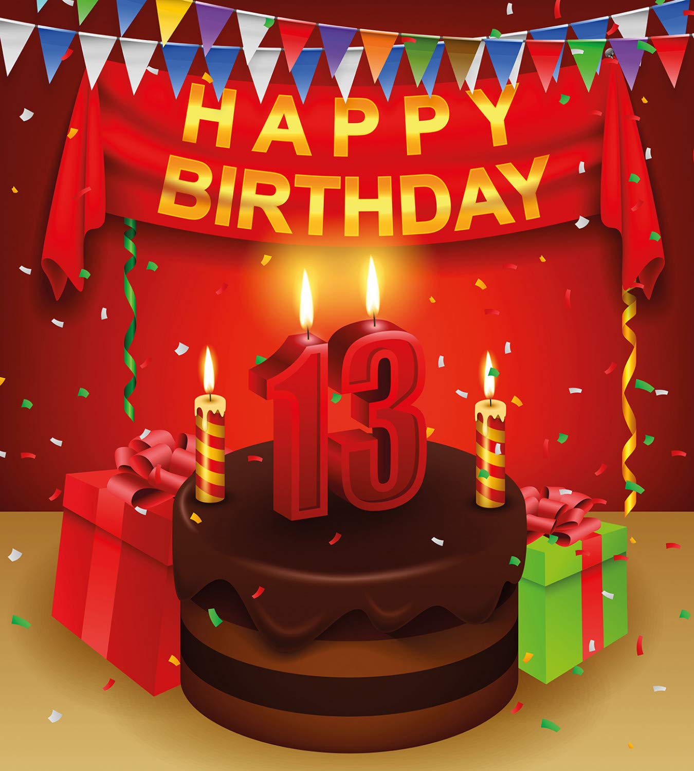 Ambesonne 13th Birthday Duvet Cover Set - Creamy Chocolate Cake with Candles, Presents & Ribbons Design - 3 Piece California King Bedding Set with 2 Pillow Shams - Perfect for Teen Bedrooms, Birthday Parties & Gift Giving
