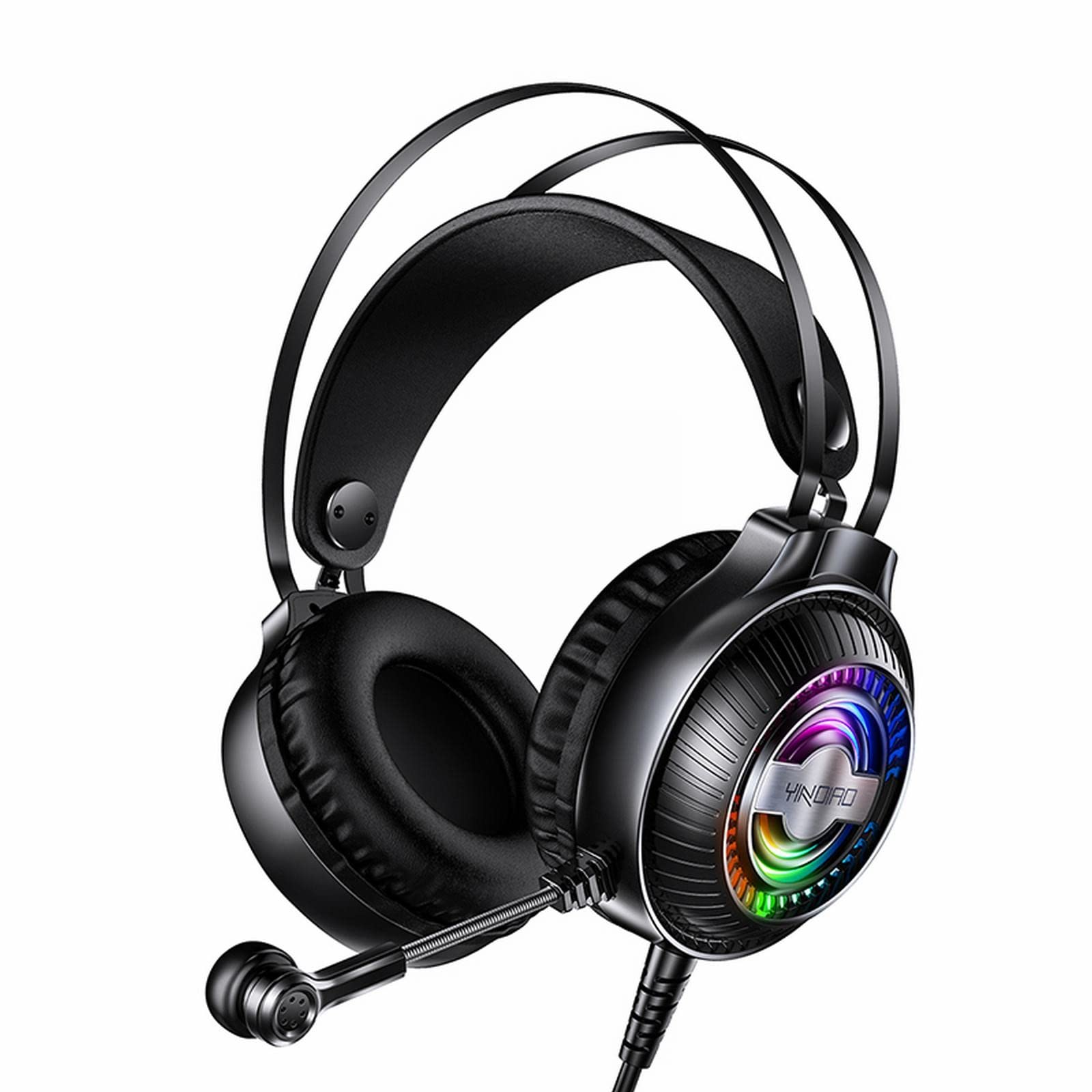 USB Gaming Headset with 3.5mm Jack & Noise Cancelling Mic - RGB Breathing Light, Anime Design (Black) - Perfect for PC, PS4, Xbox, Streaming & Online Meetings