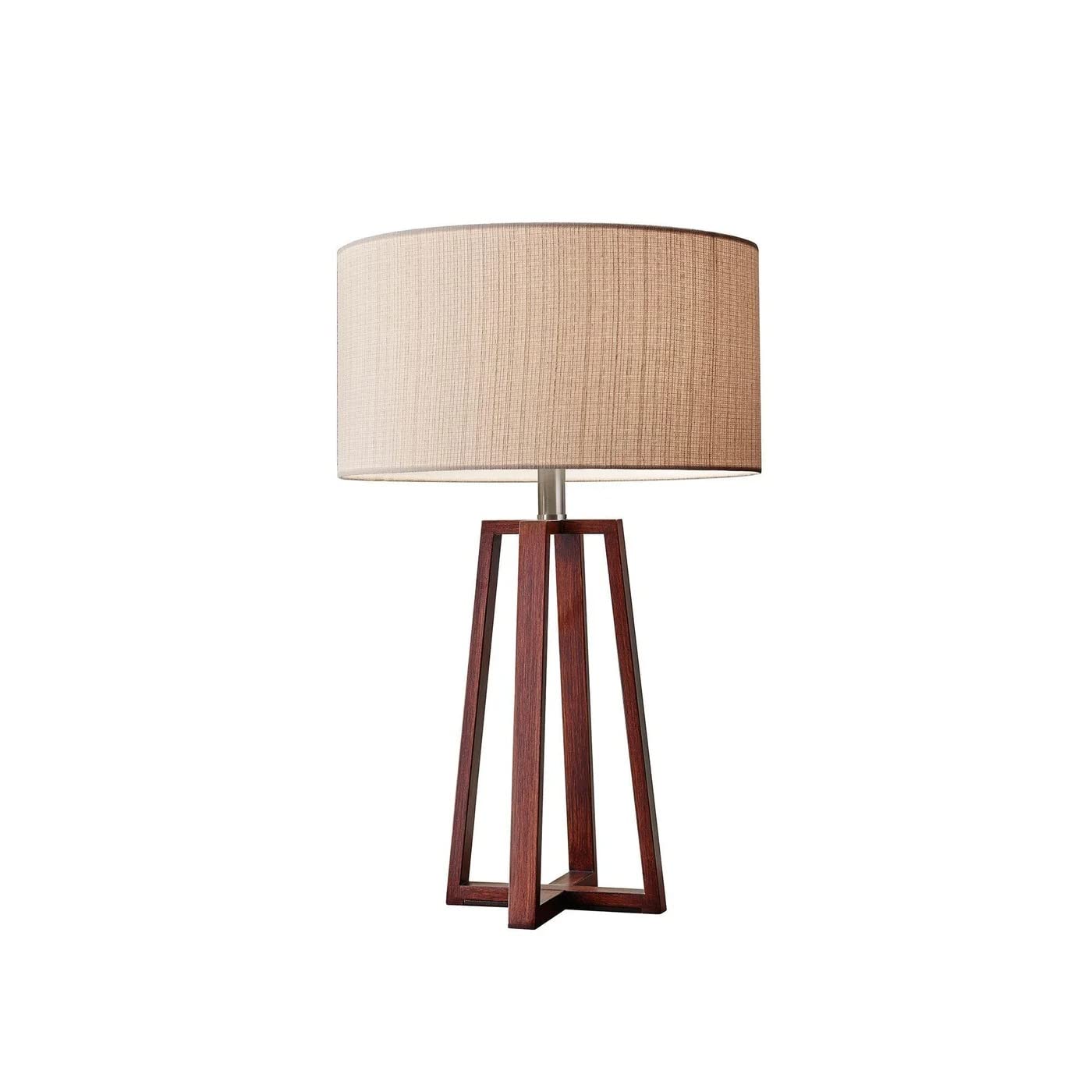 Adesso Quinn Table Lamp - Walnut Birch Wood & Natural Linen Shade - Modern Bedside, Living Room & Office Lighting for Home Decor