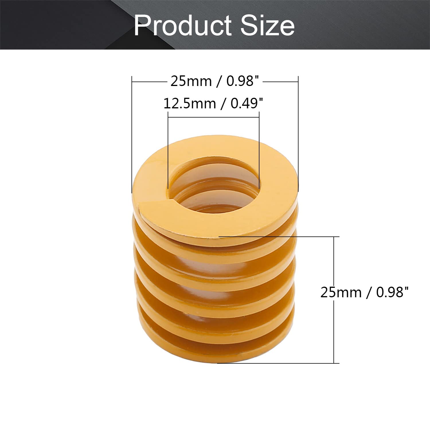 MroMax 3D Printer Die Spring - 25mm OD x 25mm Long Yellow Compression Spring for 3D Printer Bed Leveling | Light Load Spiral Stamping Mold Spring | Perfect for DIY 3D Printing Projects & Machine Maintenance