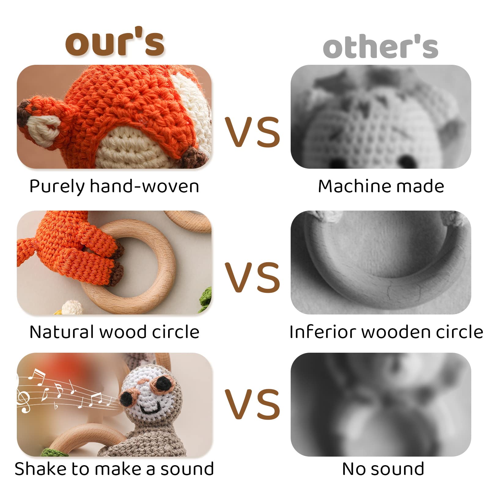 Organic Wooden Teether & Crochet Baby Rattle Toy - Handmade Gray Elephant Stuffed Animal Gift for Newborns | Safe Chewing Toy for Teething Babies, Infant Sensory Play & Baby Shower Gifts