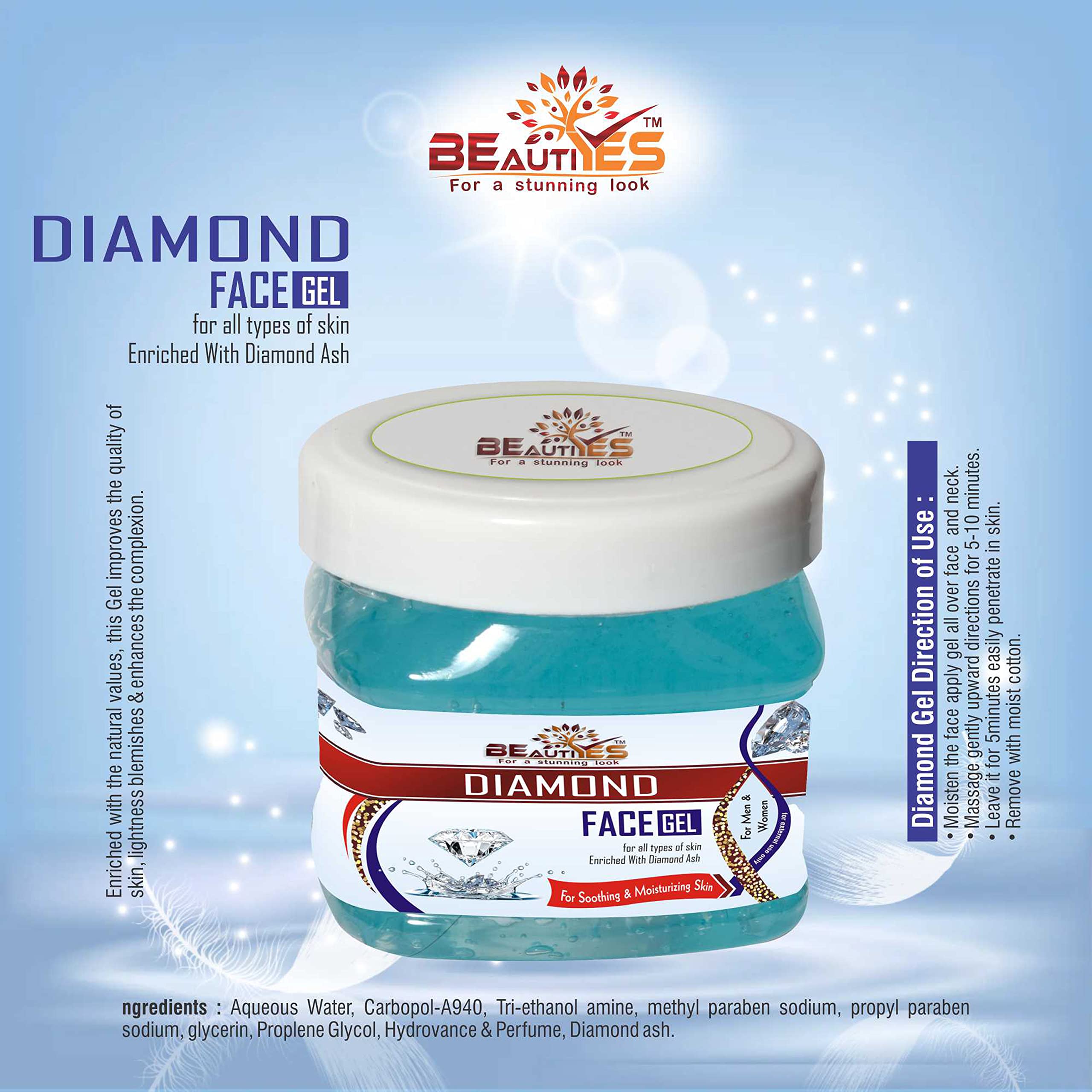 BeautiYes Diamond Face Gel 450gm - Soothing & Moisturizing Skin Care for All Skin Types | Enriched with Diamond Ash | Daily Hydration & Glow Boost for Face & Neck