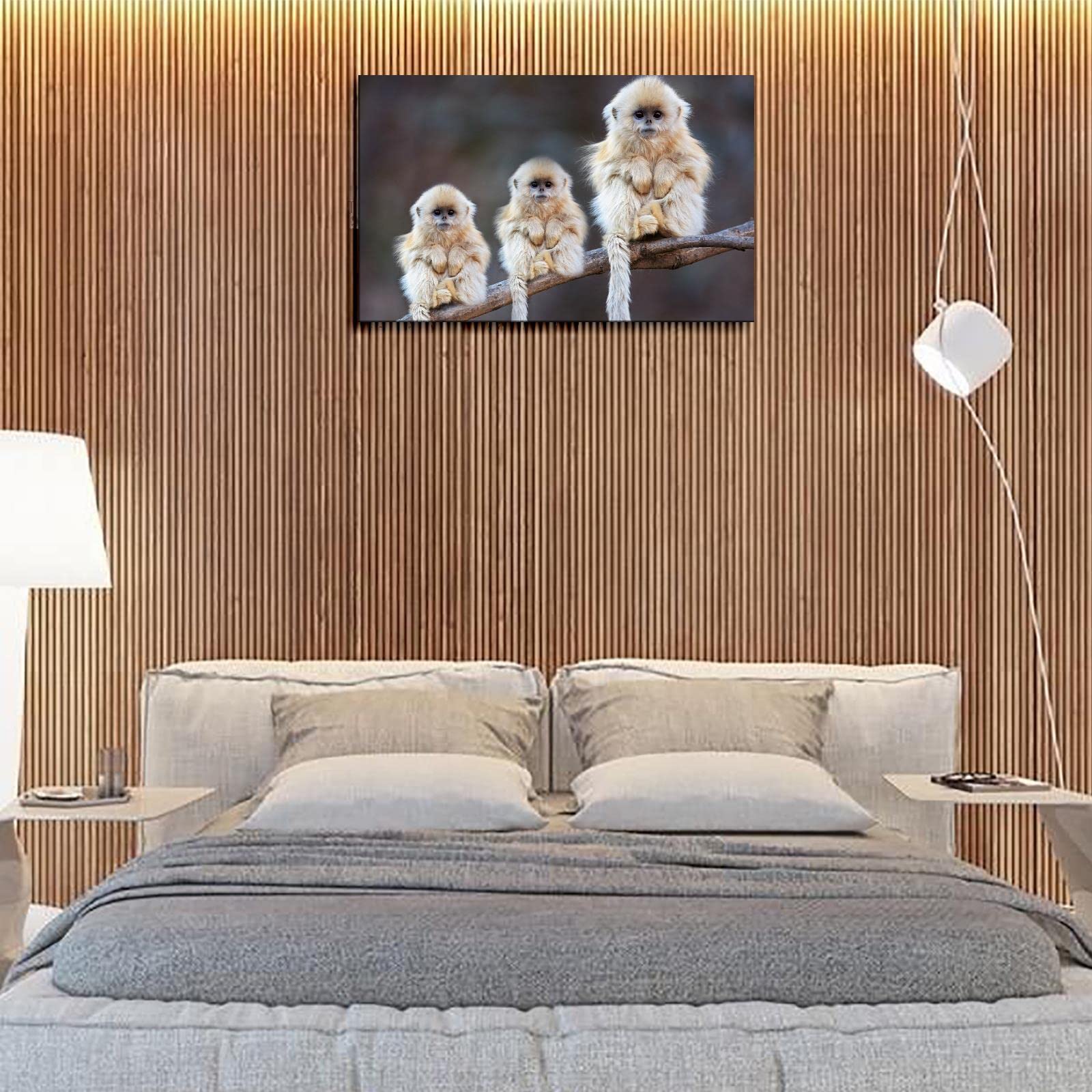 Little Monkey Canvas Wall Art - Framed 20x12 Inches, Nursery & Kids Room Decor, Office Wall Print - Perfect for Bedroom, Playroom & Children's Spaces