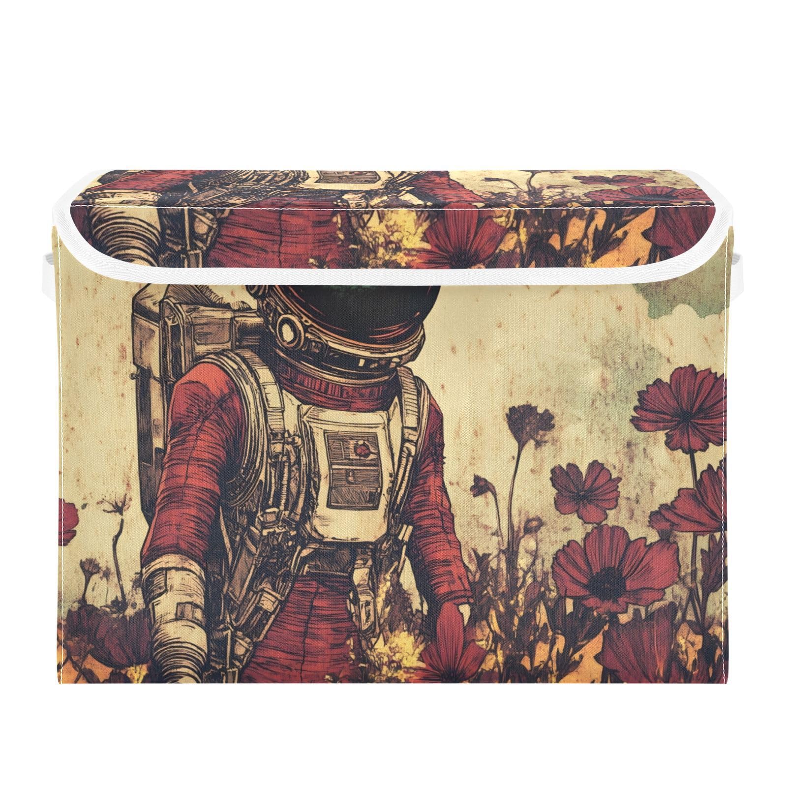 Red Collapsible Storage Cube with Lid & Handle - 16.5×12.6×11.8in Fabric Storage Bin for Closet, Bedroom & Office Organization | Space-Saving Foldable Storage Basket for Toys, Blankets & Seasonal Clothes