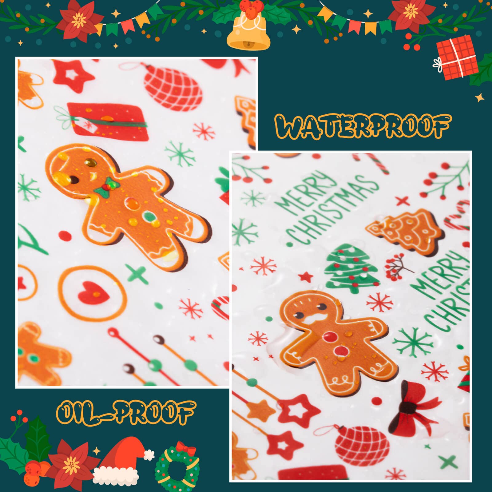 100 Pcs Christmas Wax Paper Sheets for Food Wrapping - Sandwich, Candy & Cookie Wraps - Eco-Friendly Deli Paper for Holiday Baking, Party Snacks & Gift Packaging