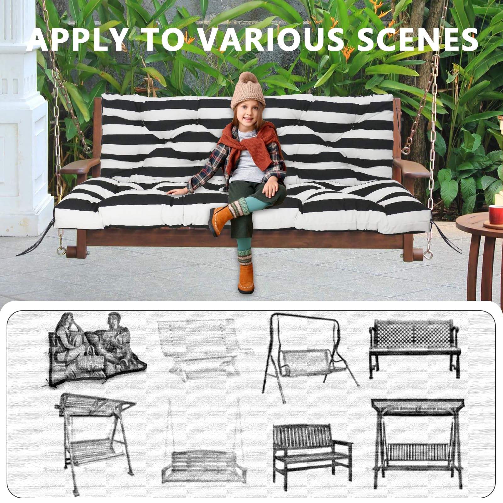 Waterproof Outdoor Swing Cushion for 2-3 Seater - 5