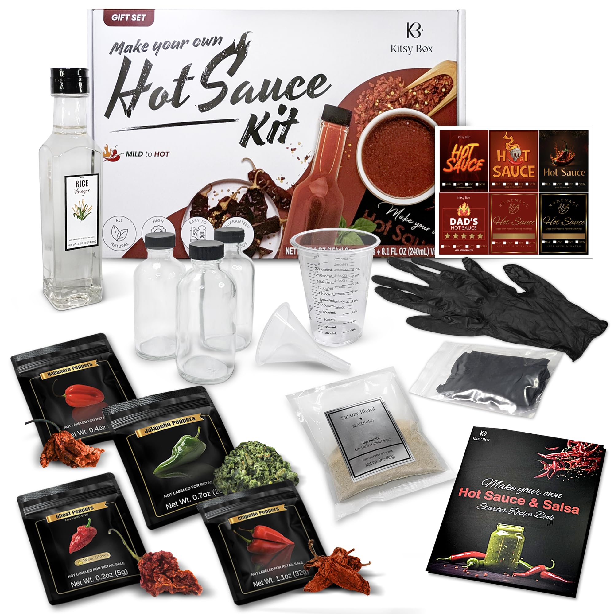 Ghost Pepper Hot Sauce Making Kit - DIY Spicy Sauce Craft Set with Recipe Book & 4 Pepper Varieties (Ghost, Habanero, Jalapeño, Cayenne) - Perfect for Home Cooking, Gifts for Spicy Food Lovers & Hot Sauce Enthusiasts