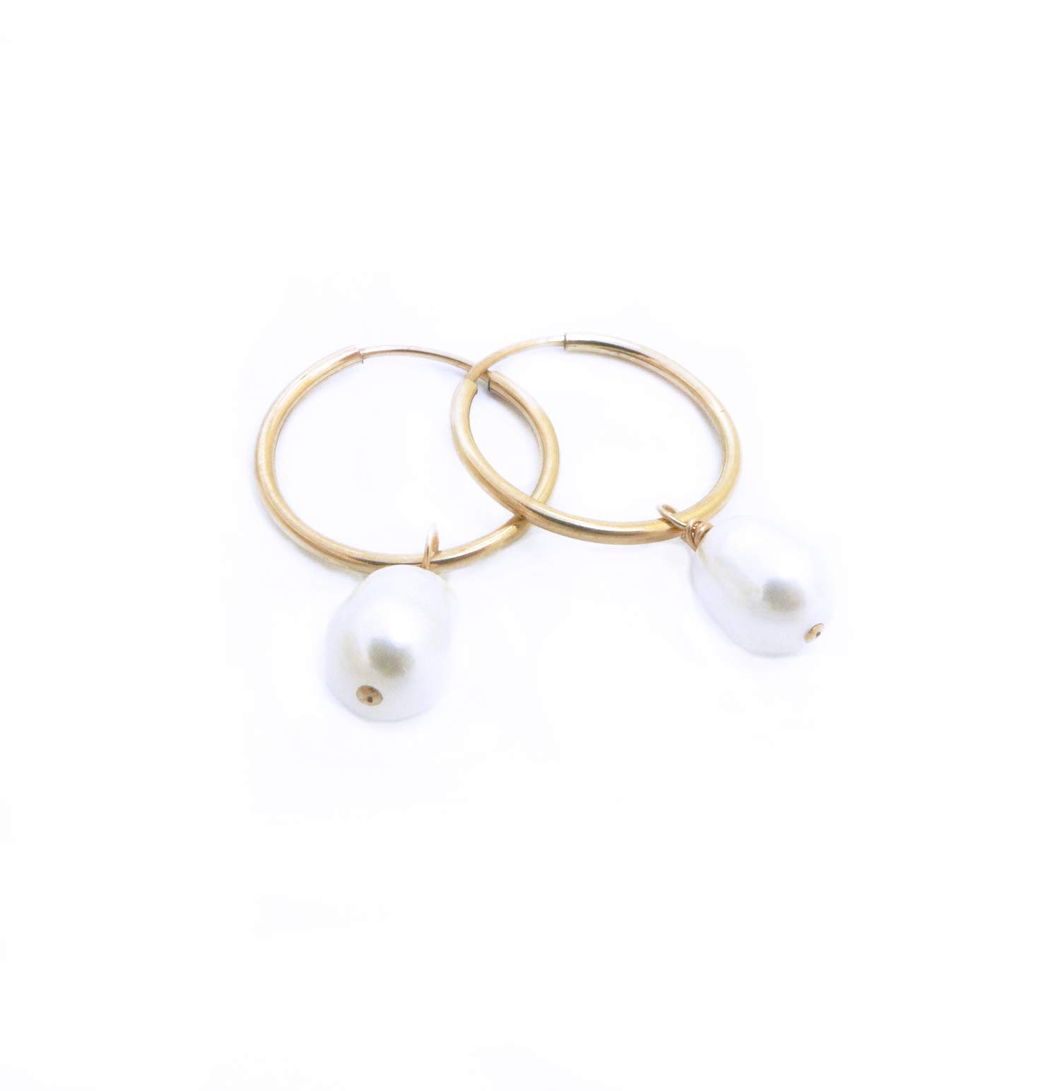 14K Gold Filled Baroque Freshwater Pearl Hoop Earrings for Women - 16mm Endless Hoop Earrings | Elegant Pearl Jewelry for Wedding, Party & Everyday Wear