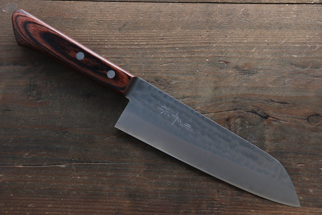 Premium Kunihira VG1 Hammered Santoku Knife 170mm with Mahogany Handle - Japanese Kitchen Knife for Slicing, Dicing & Chopping Vegetables, Meat & Fish - Perfect for Home Chefs & Professional Kitchens