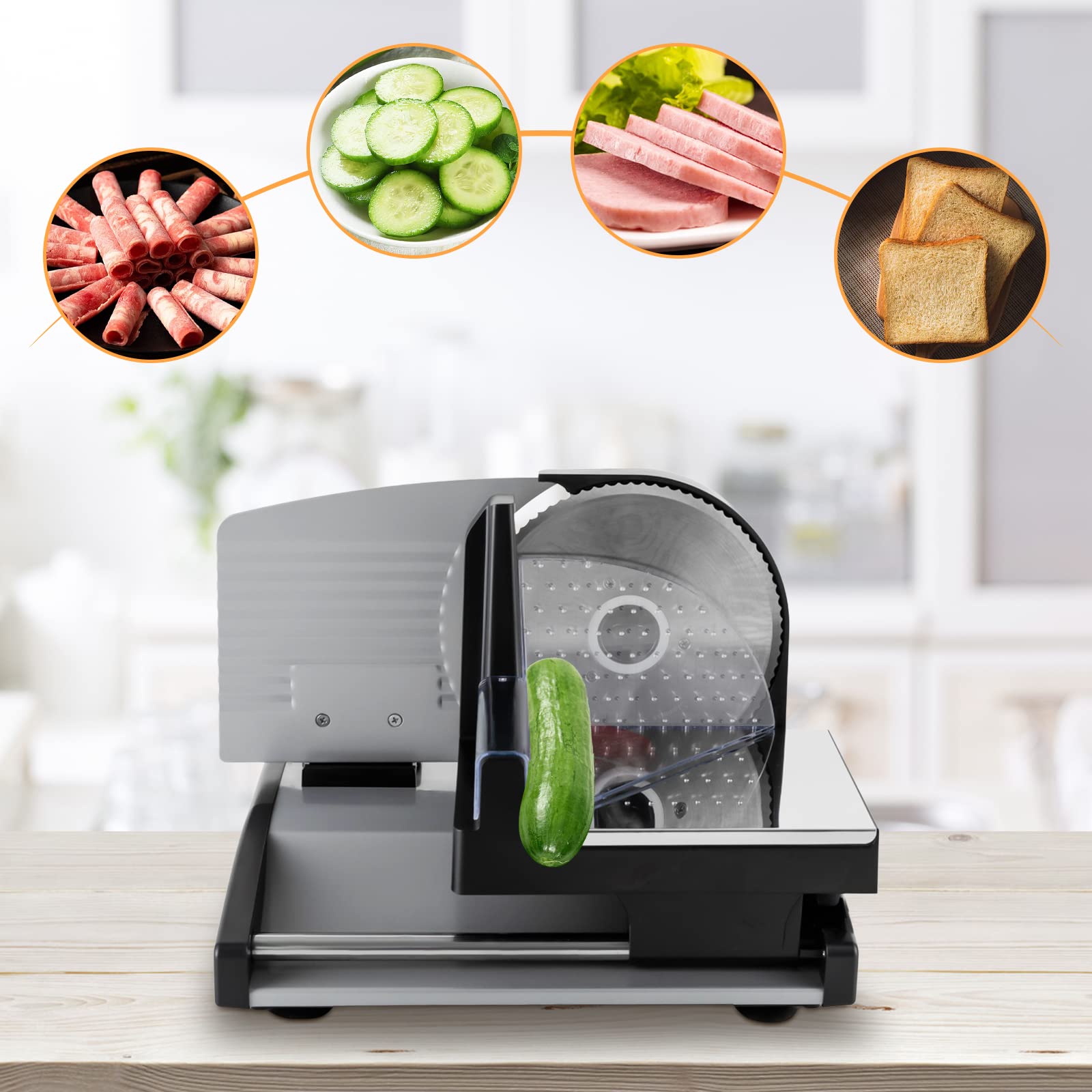 Commercial Electric Meat Slicer Machine - Adjustable Thickness Stainless Steel Blade for Pork, Beef, Mutton & Vegetables - 200W Heavy Duty Slicer for Home & Restaurant Use - Perfect for Deli, Butcher Shop & Food Prep