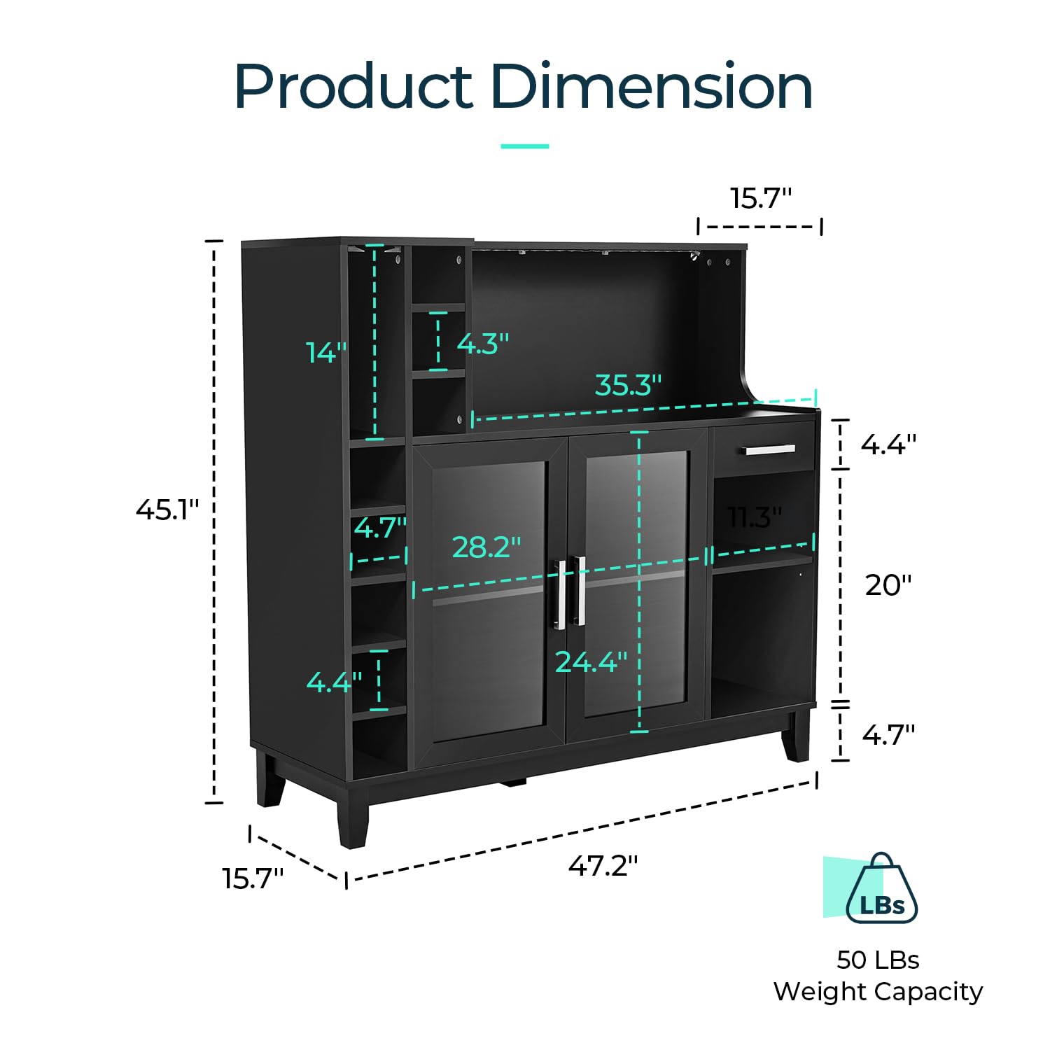 Modern Wine Bar Cabinet with LED Lights - LINSY HOME Liquor Storage with Wine & Glass Rack, Coffee Bar Cabinet with Drawers - Buffet Sideboard for Living Room & Dining Room (Black) | Perfect for Home Entertaining, Wine Storage & Stylish Kitchen Organization