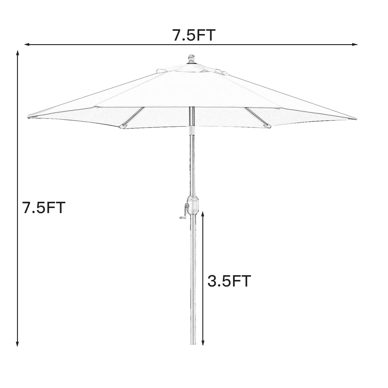 Sunnyglade 7.5 Foot Black Patio Umbrella with Push Button Tilt & Crank - Heavy Duty 6-Rib Outdoor Market Umbrella for Garden, Poolside, Restaurant & Backyard Dining