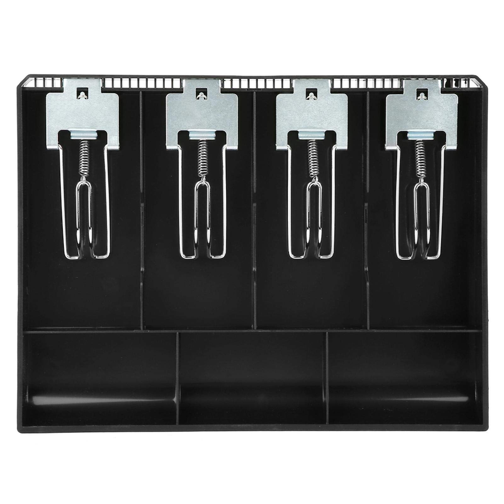 4-Tier Cash Register Tray with Metal Clip - Black Replacement Cash Drawer Insert for Organizing Bills & Coins | Perfect for Retail Stores, Restaurants, and Small Business Cash Management