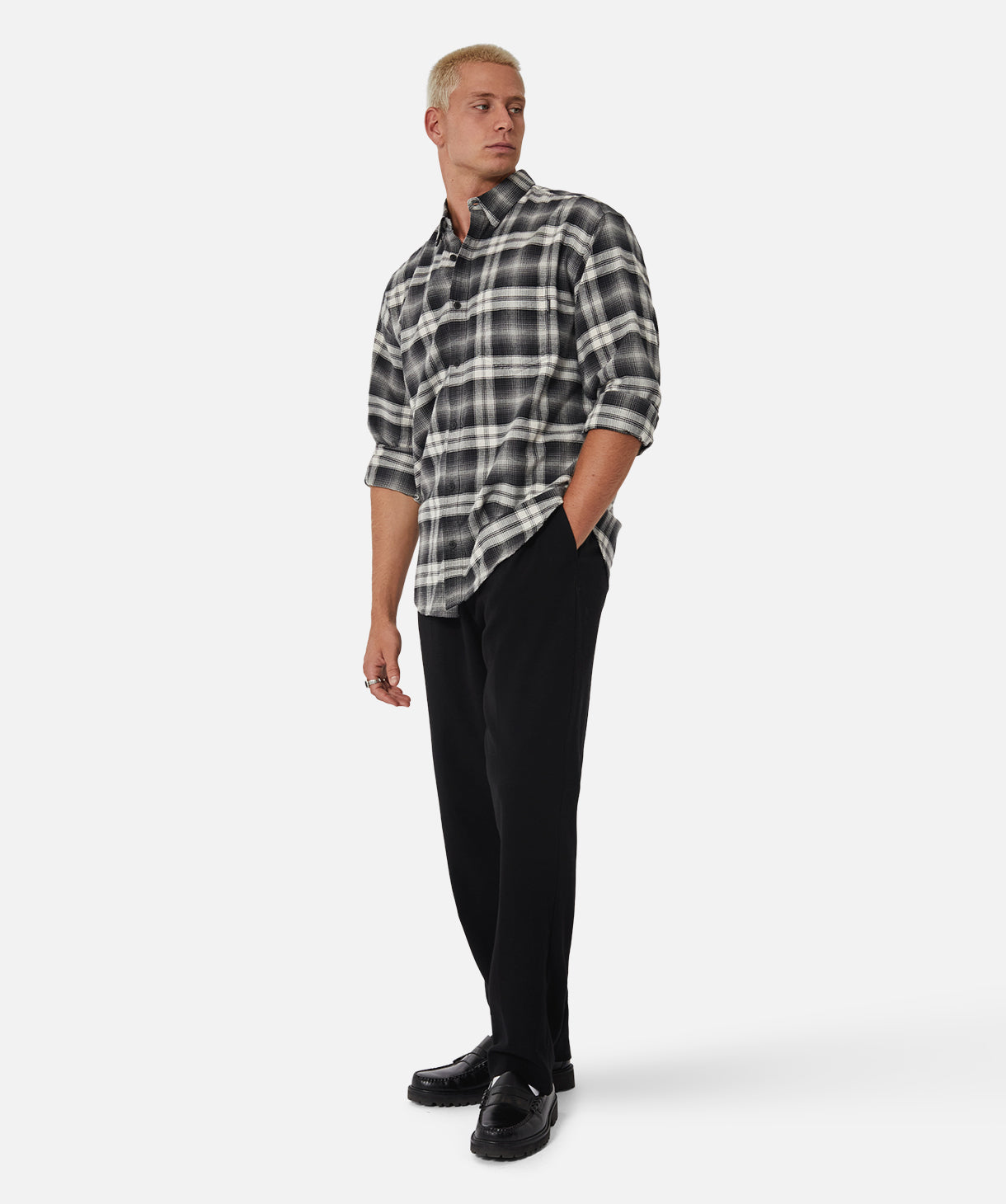Kingman LS Shirt - Cream & Black Long Sleeve Casual Tee for Men | Comfortable Cotton Blend Top for Everyday Wear, Work & Outdoor Activities