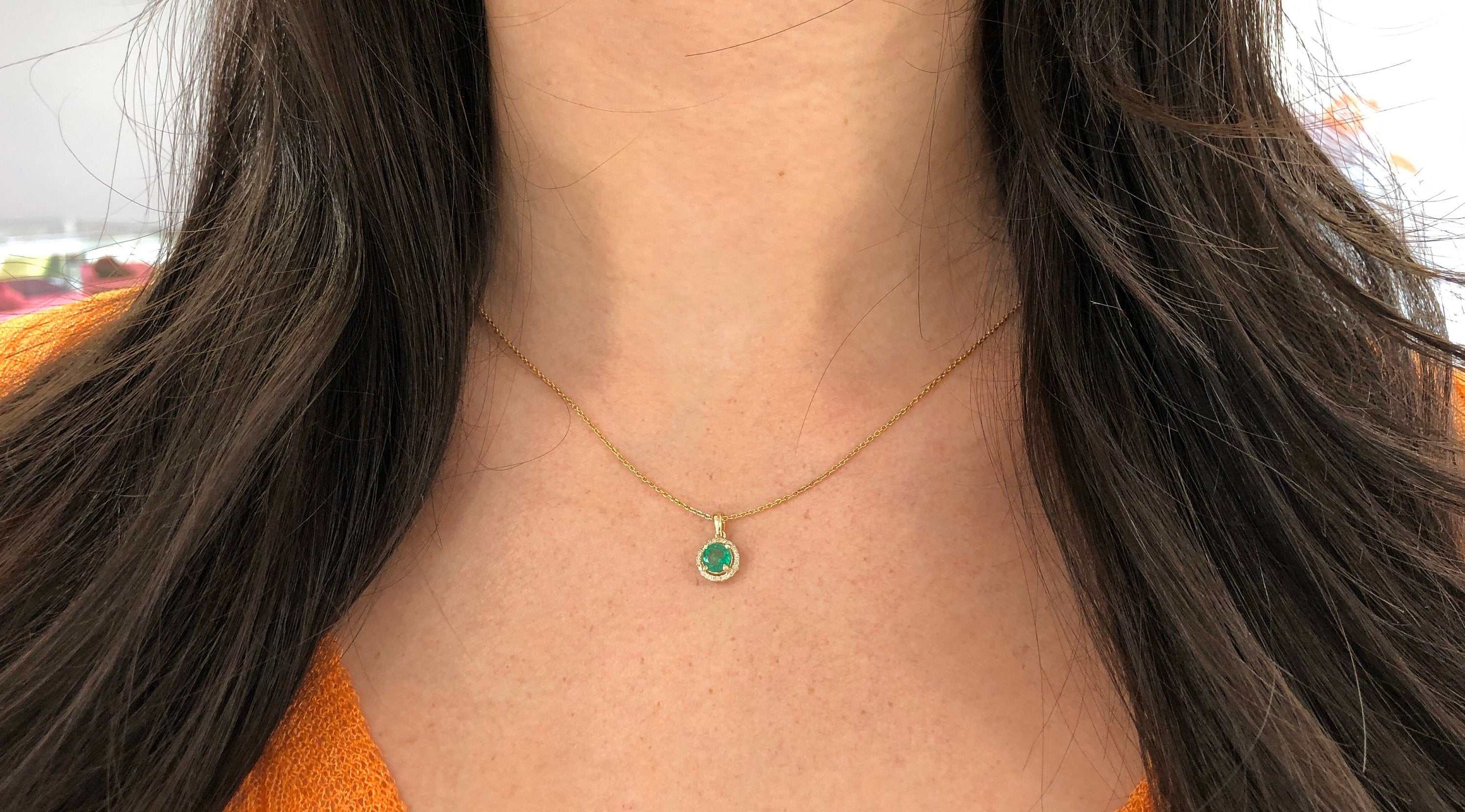 0.80tcw Natural Round Rich Green Emerald & Diamond Pave Halo Pendant in 14K Gold - Elegant Jewelry Gift for Women, Perfect for Weddings, Anniversaries & Special Occasions