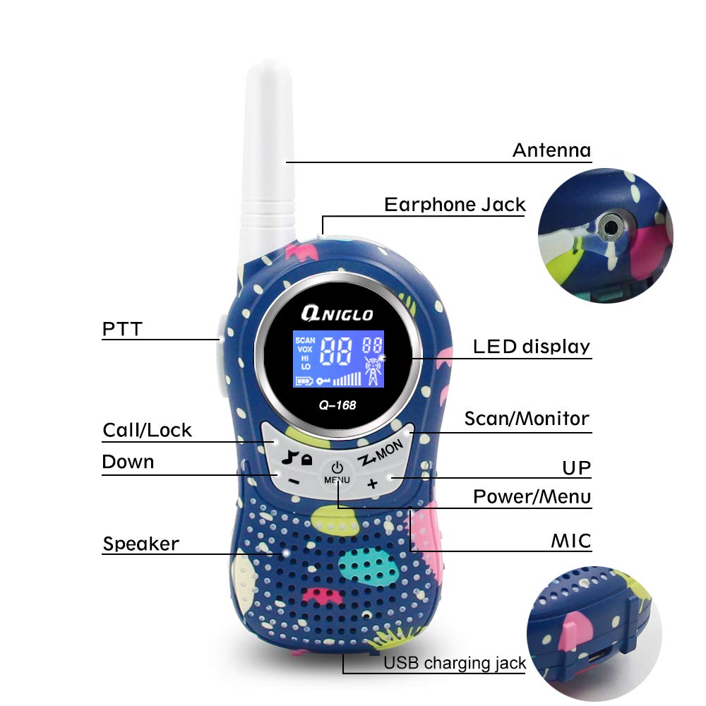 Qniglo Kids Walkie Talkies - Rechargeable Long Range Walkie Talkies with Clear Sound for Boys & Girls Ages 3-8 - Perfect for Outdoor Adventures, Camping, Hiking, and Backyard Play