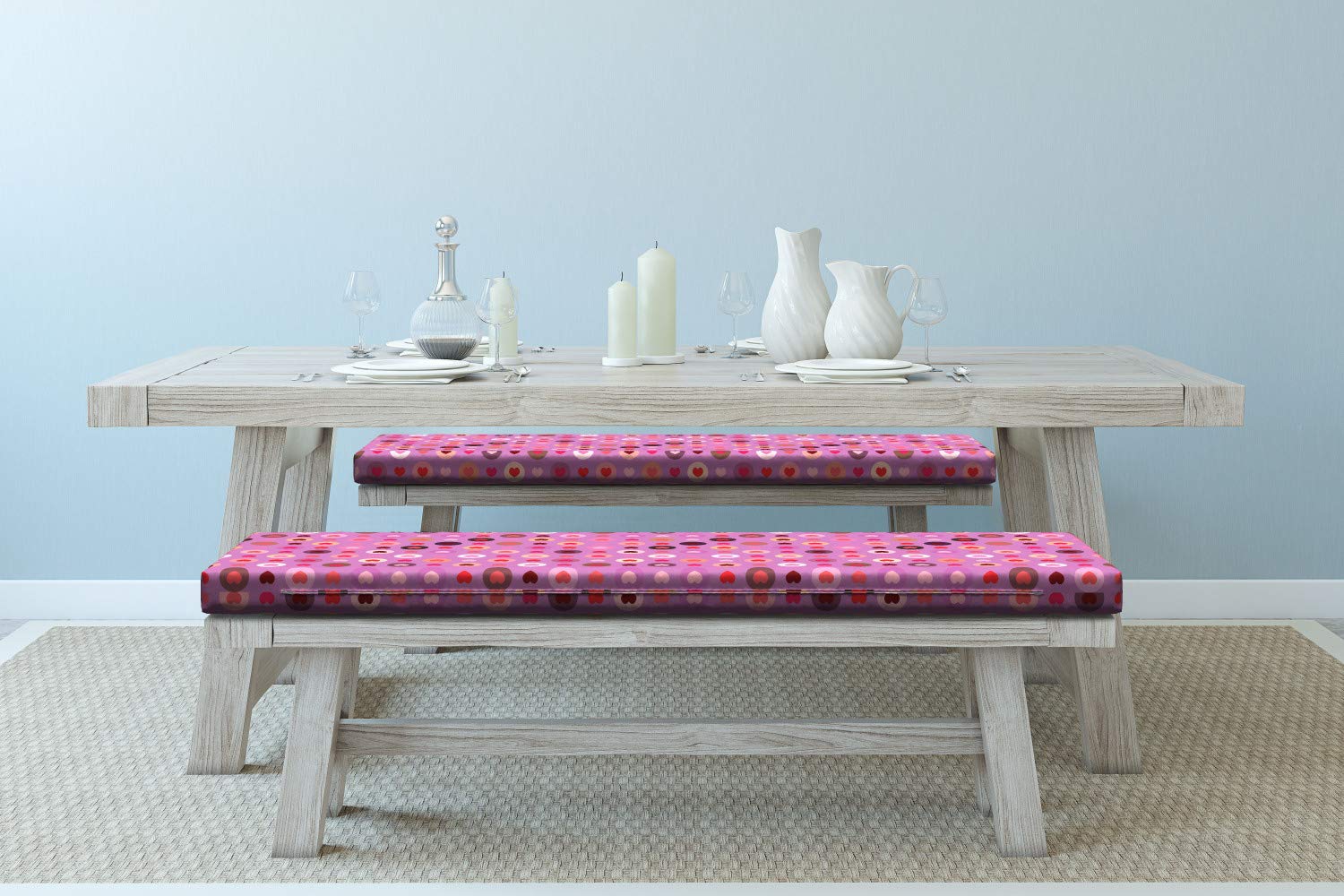 Ambesonne Abstract Bench Cushion Set of 2 - Heart Design Valentine's Day Foam Seat Pad 45