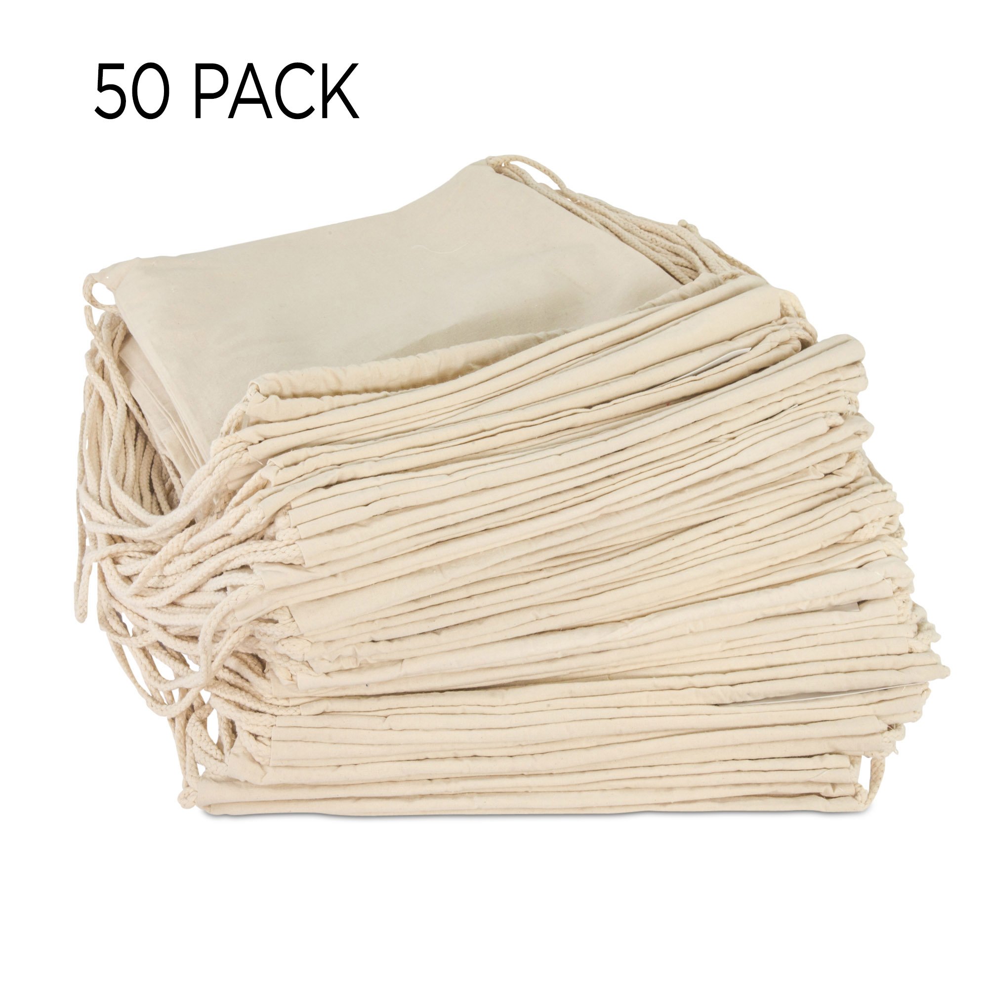 DALIX 50 Pack Cotton Drawstring Laundry Bags for Men & Women - Natural Fabric Wash Bags for Travel, Gym, College Dorm & Storage Organization