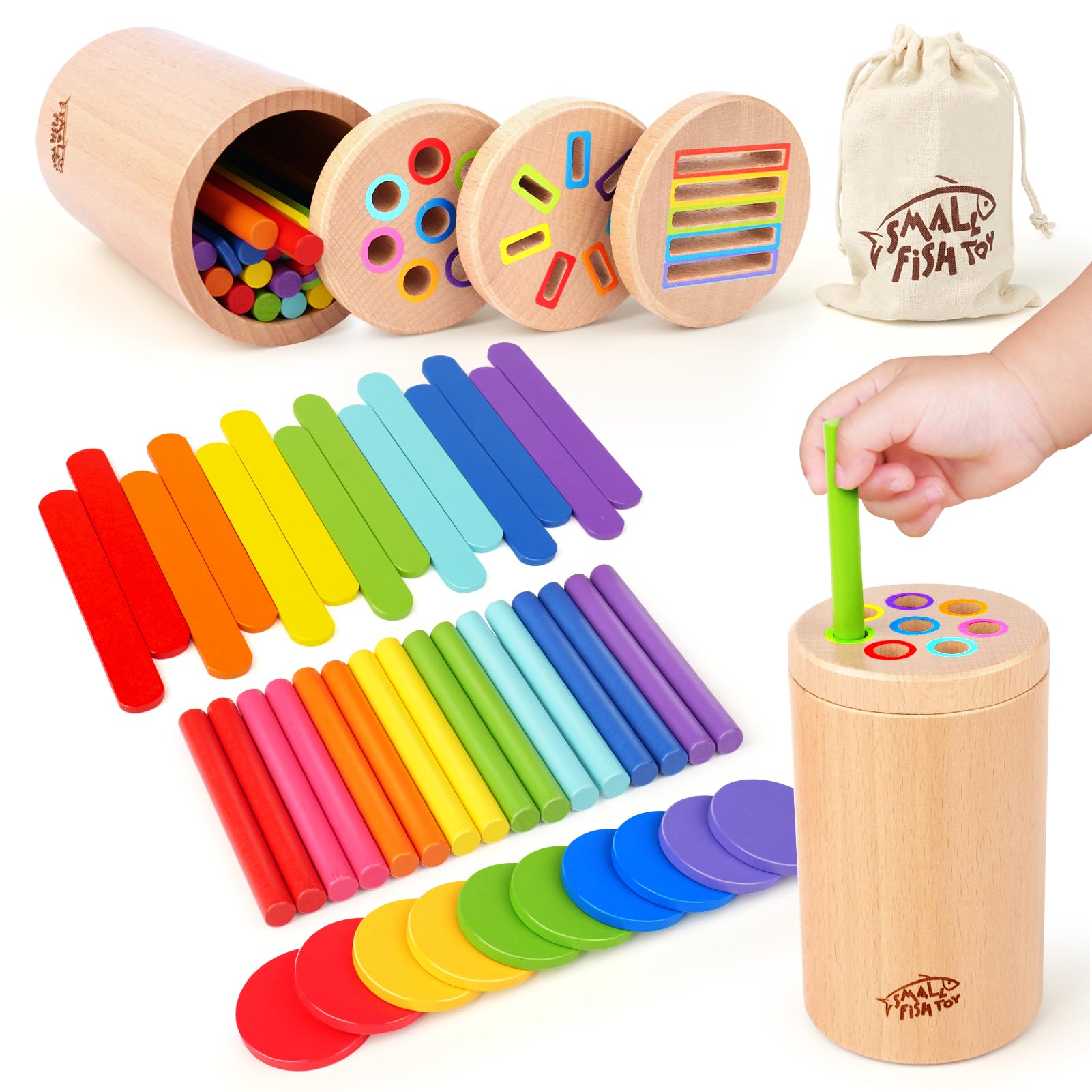 Montessori Wooden Baby Toys for 1-3 Year Olds - 3-in-1 Educational Toy Set for Fine Motor Skills, Color Sorting & Sensory Development - Perfect Gift for Toddlers (Boys & Girls) - Ideal for Early Learning & Playtime Activities