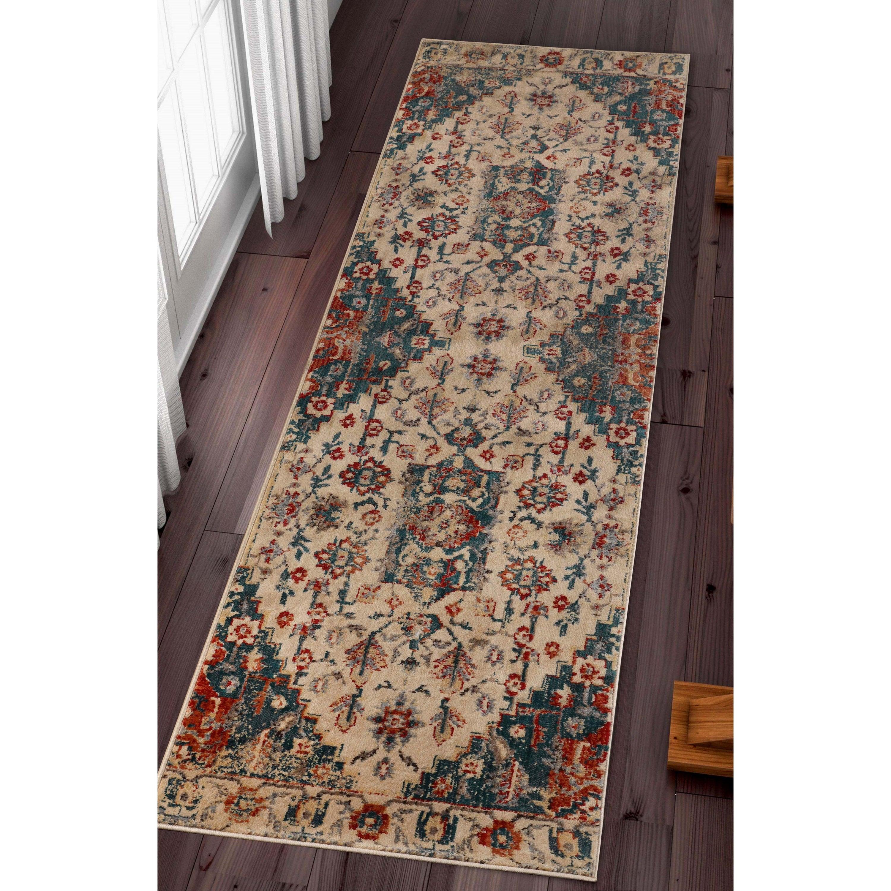 Leena Tribal Medallion Traditional Indoor Area Rug - Non-Slip Bohemian Floor Carpet for Living Room, Bedroom, Hallway Runner | Home Decor & Boho Chic Style