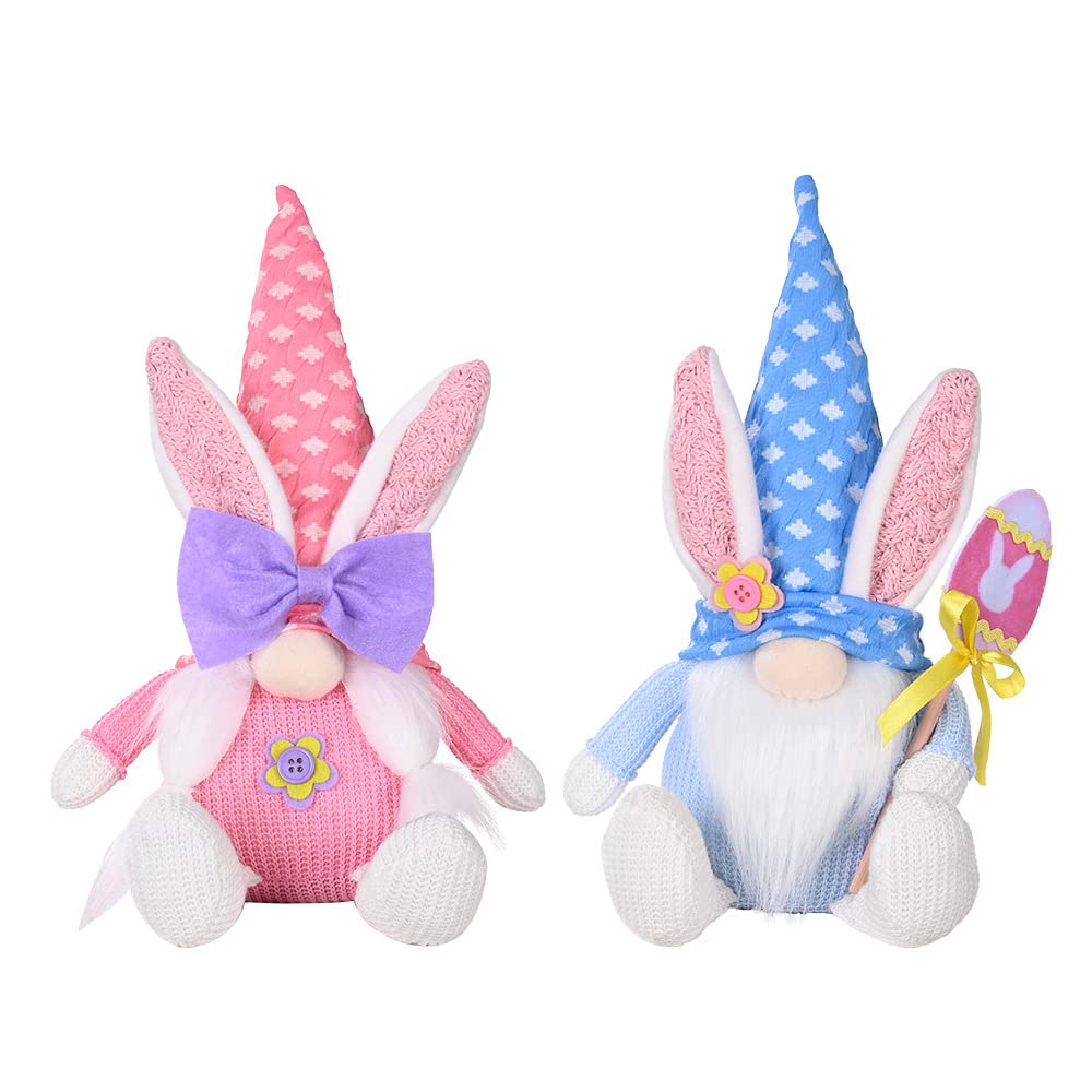 2 Pack Easter Gnome Plush Bunny - Handmade Scandinavian Tomte Elf Figurine, Faceless Plush Doll for Spring Home Decor, Easter Rabbit Ornaments - Perfect for Easter Basket Stuffers, Party Favors & Seasonal Home Decoration