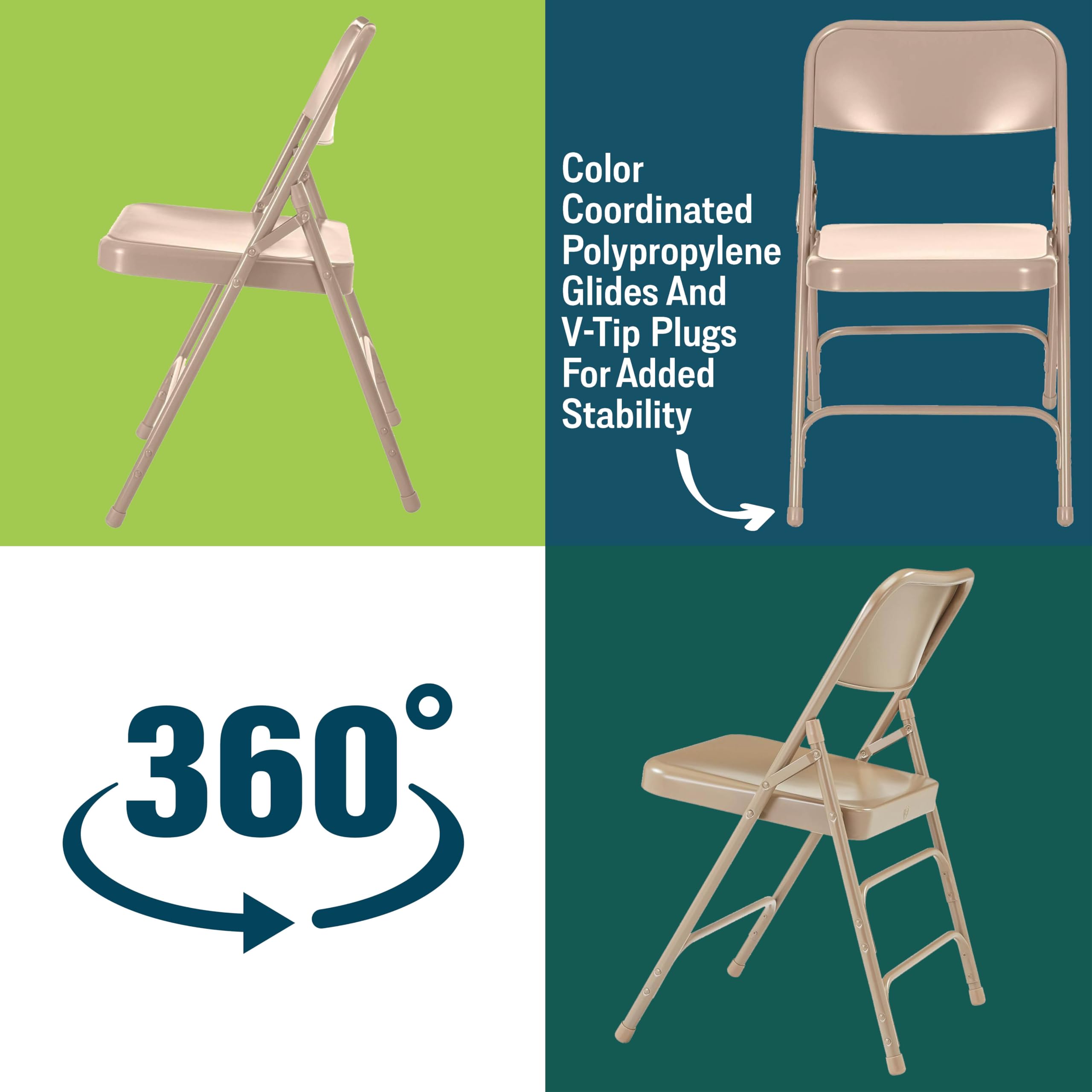 Premium Heavy-Duty Steel Folding Chairs Set of 4 - National Public Seating 300 Series Portable Foldable Chairs for Indoor & Outdoor Use - Comfortable, Durable Institutional-Grade Beige Chairs - Perfect for Events, Parties, Camping and Home Dining