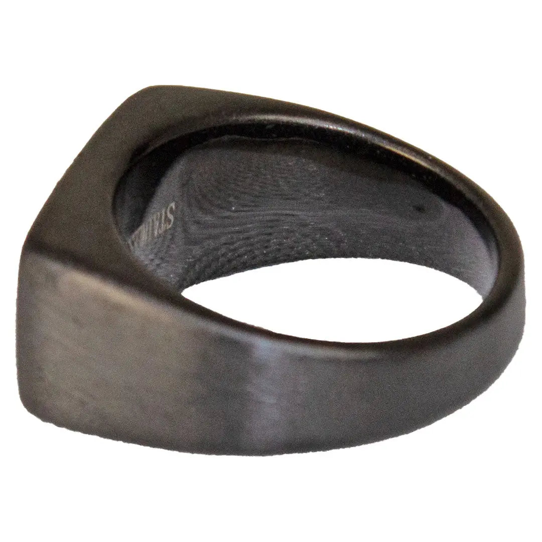 SteelTime Men's Black Stainless Steel Signet Ring with Stone Detail - Classic Jewelry for Formal Occasions, Weddings & Gifts