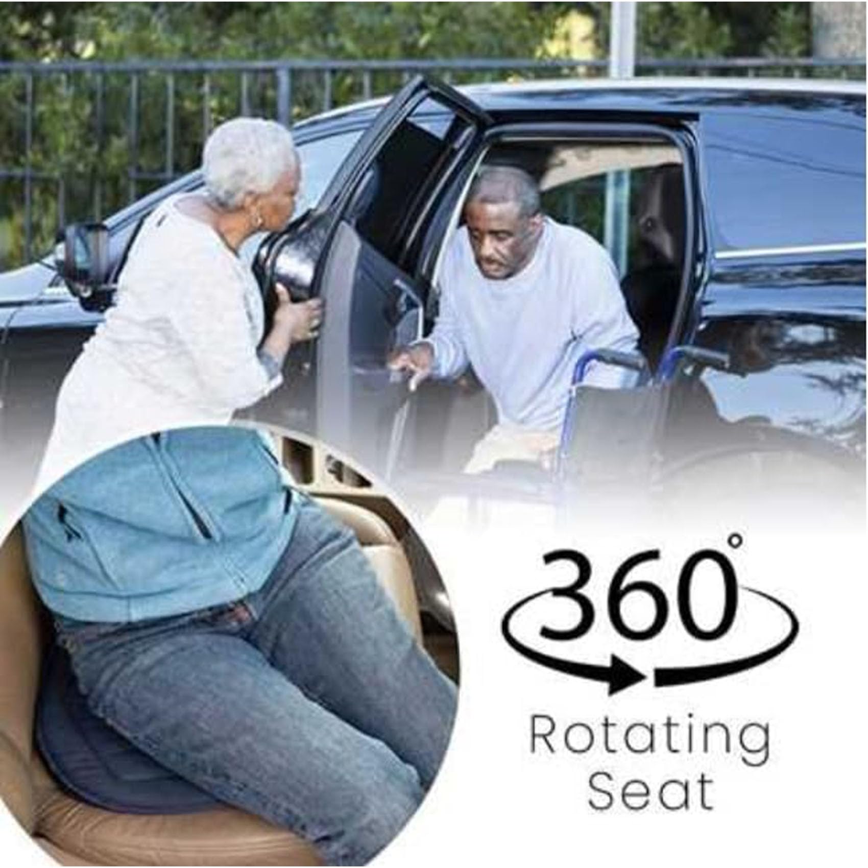 360° Rotating Car Seat Cushion for Elderly & Adults - Swivel Cushion with Non-Slip Base for Cars, Office Chairs & Home Use - Comfort Support for Driving, Working & Relaxing (Black) ASJD32
