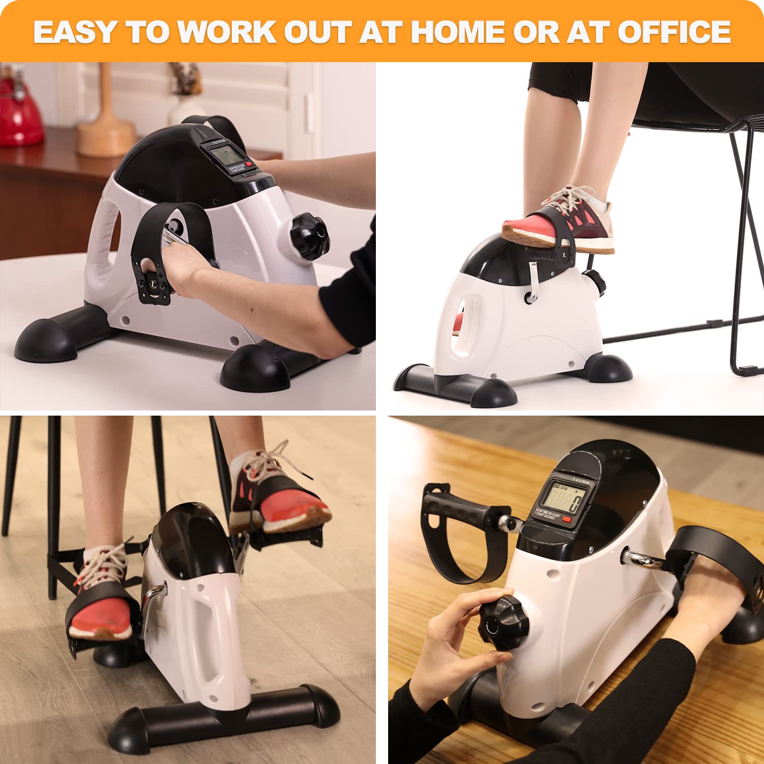 Under Desk Bike Pedal Exerciser - Portable Mini Exercise Bike for Leg & Arm Workouts, LCD Display Foot Pedal Exerciser for Seniors & Office Workers - Perfect for Home, Office & Physical Therapy Use