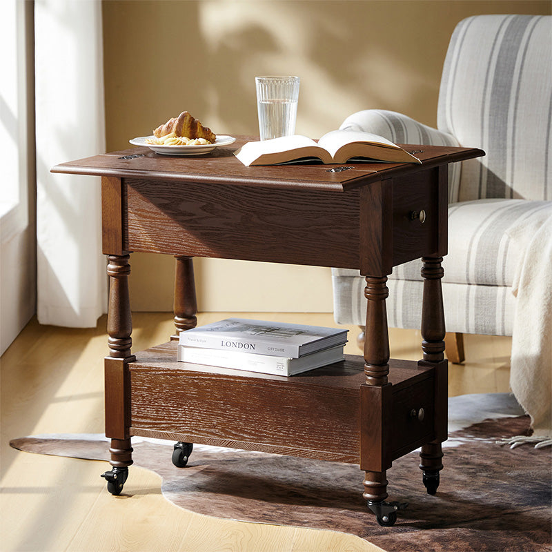 Vintage Rotating End Table with Hidden Drawer - Small Side Table for Living Room, Bedroom & Office - Perfect for Coffee, Books & Decor Storage