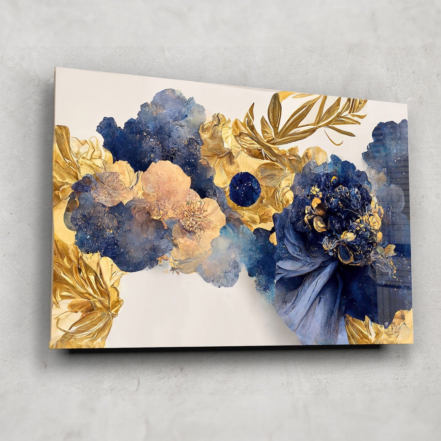 Yellow Blue Floral Tempered Glass Wall Art - Modern Home Decor for Living Room, Bedroom & Office - Shatterproof Glass Painting for Stylish Interior Design