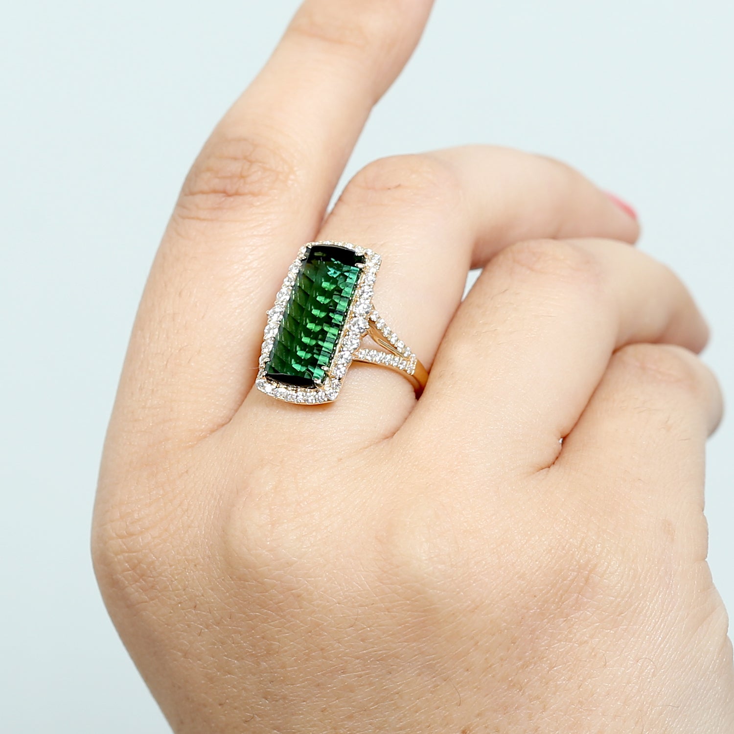 Exquisite Green Tourmaline & Diamond Pave Yellow Gold Ring for Women | Elegant Statement Jewelry for Weddings, Anniversaries & Special Occasions