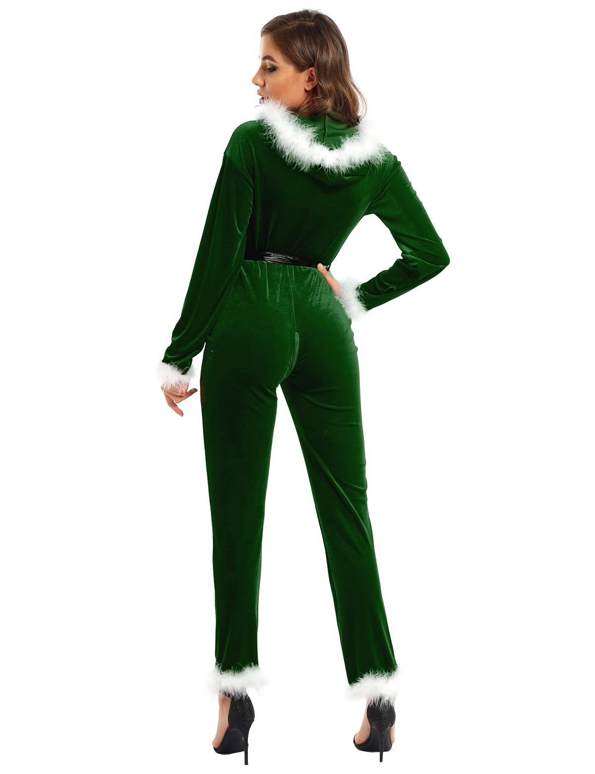 Women's Mrs. Claus Santa Costume Jumpsuit - Red Christmas One Piece Pajama Set with Hood | Perfect for Holiday Parties, Christmas Photos & Festive Family Gatherings