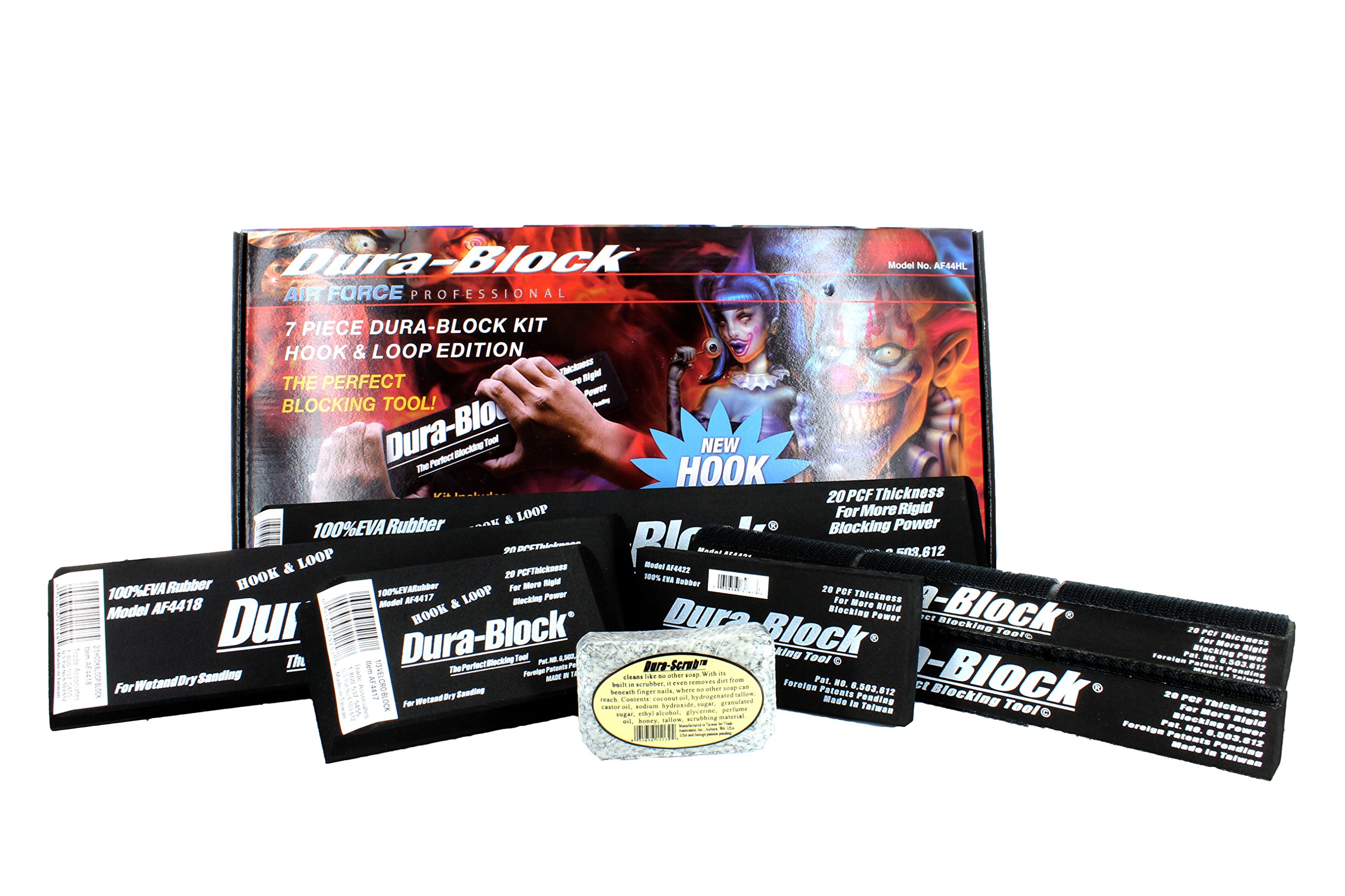 Dura-Block AF44HL Hook & Loop Black 7-Piece Sanding Block Set - Professional Sanding Kit for Woodworking, Drywall, Auto Body & DIY Projects