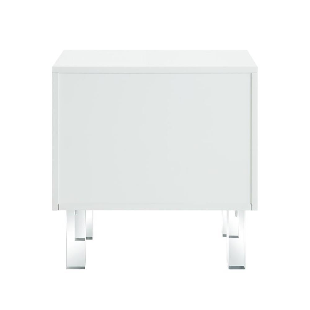 White Melanie 2-Drawer Nightstand with Clear Lucite Legs - Modern Bedside Table for Bedroom, Living Room & Guest Room